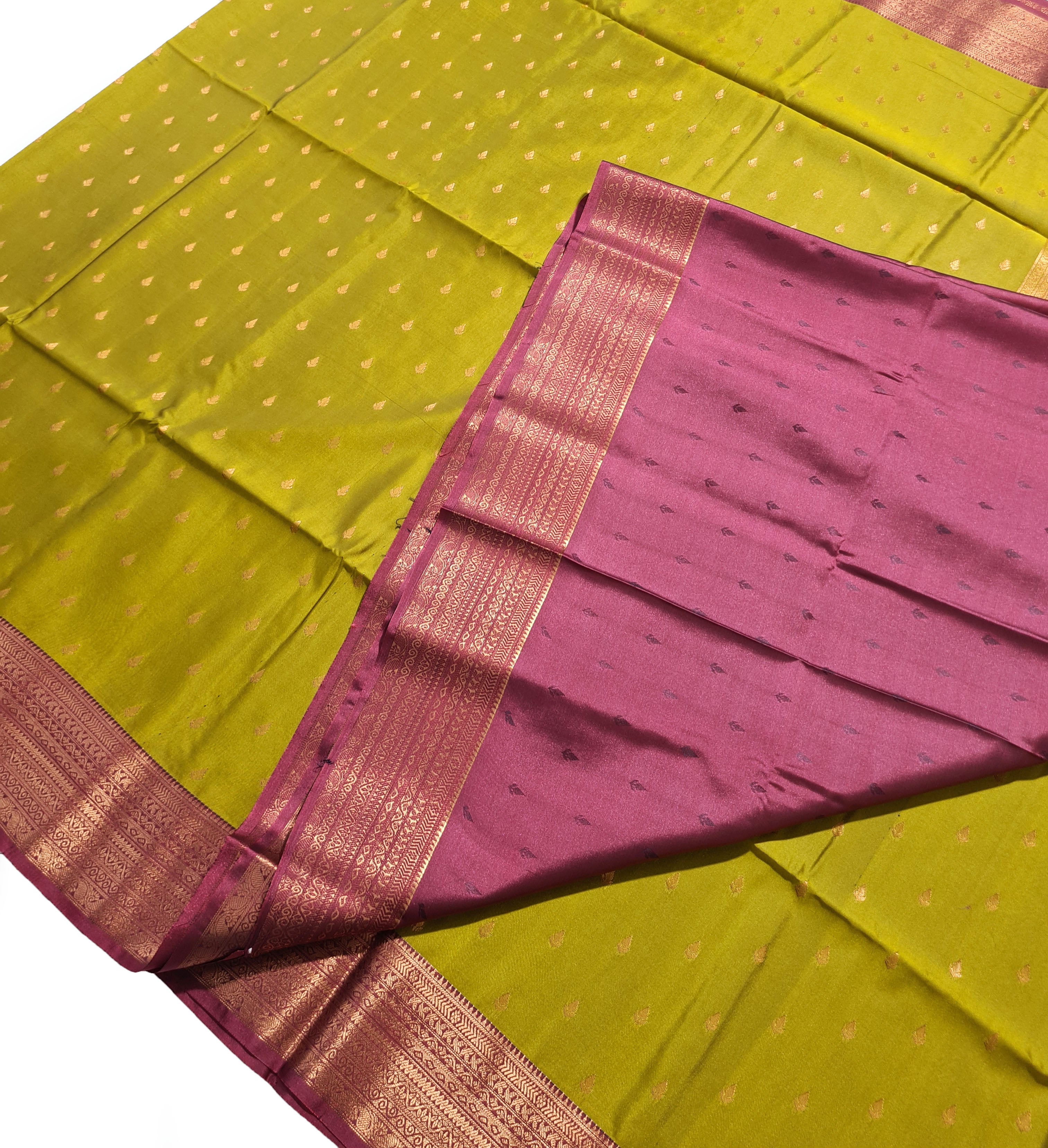 Kanchi Vegan Silk Saree With Contrast Blouse and Rich Jari Pallu
