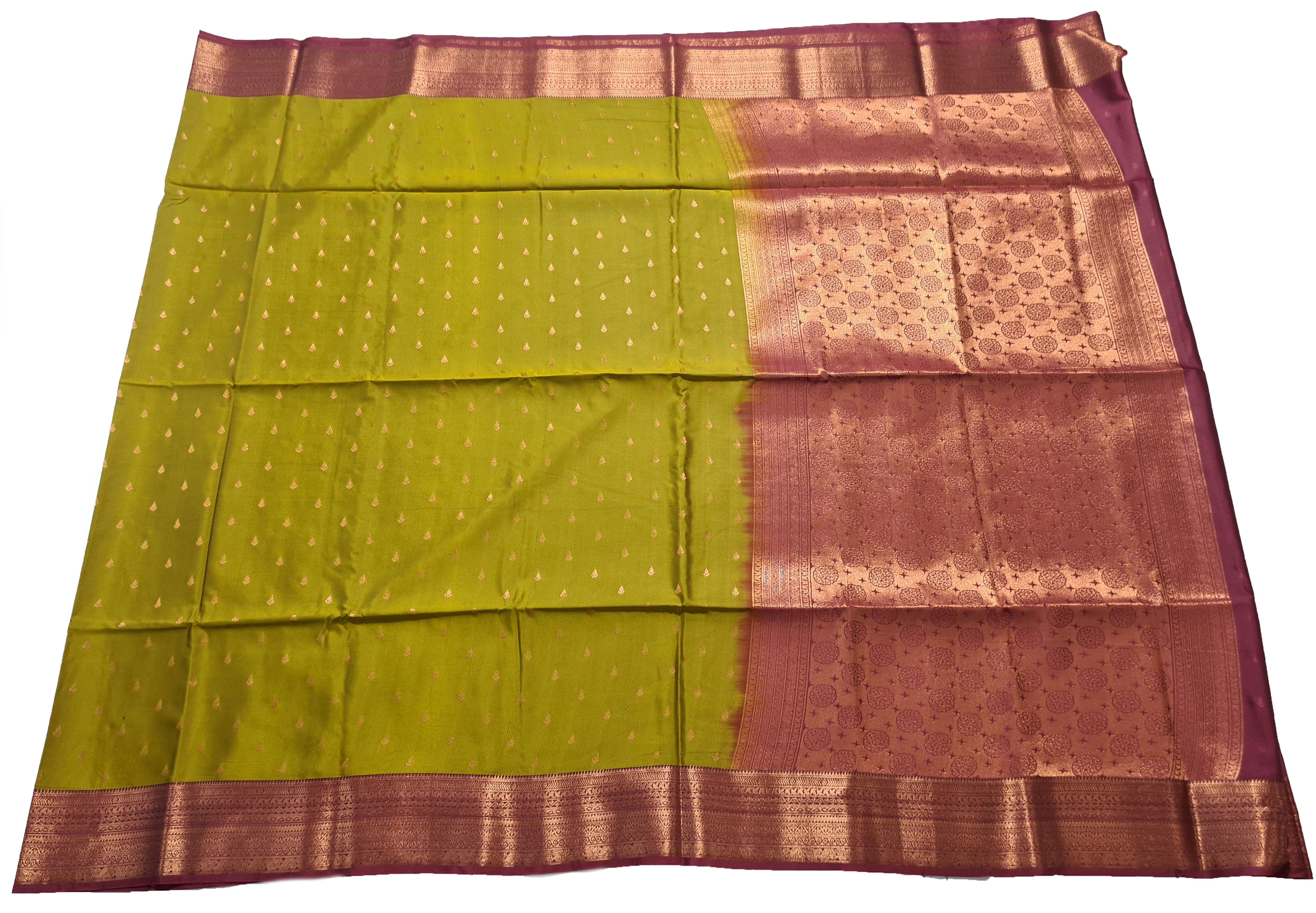 Kanchi Vegan Silk Saree With Contrast Blouse and Rich Jari Pallu