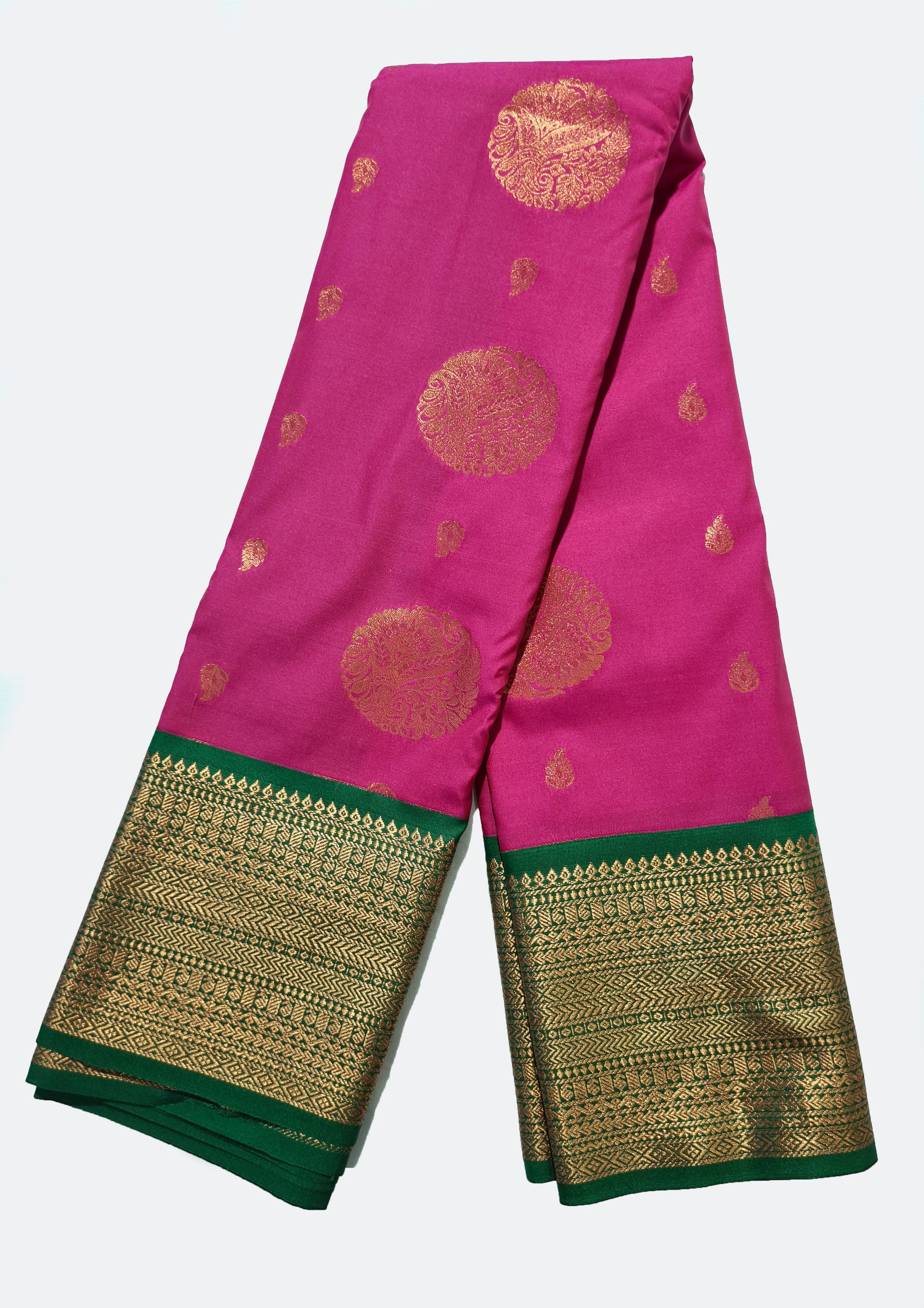 Kanchi Vegan Silk Saree With Contrast Blouse and Rich Jari Pallu