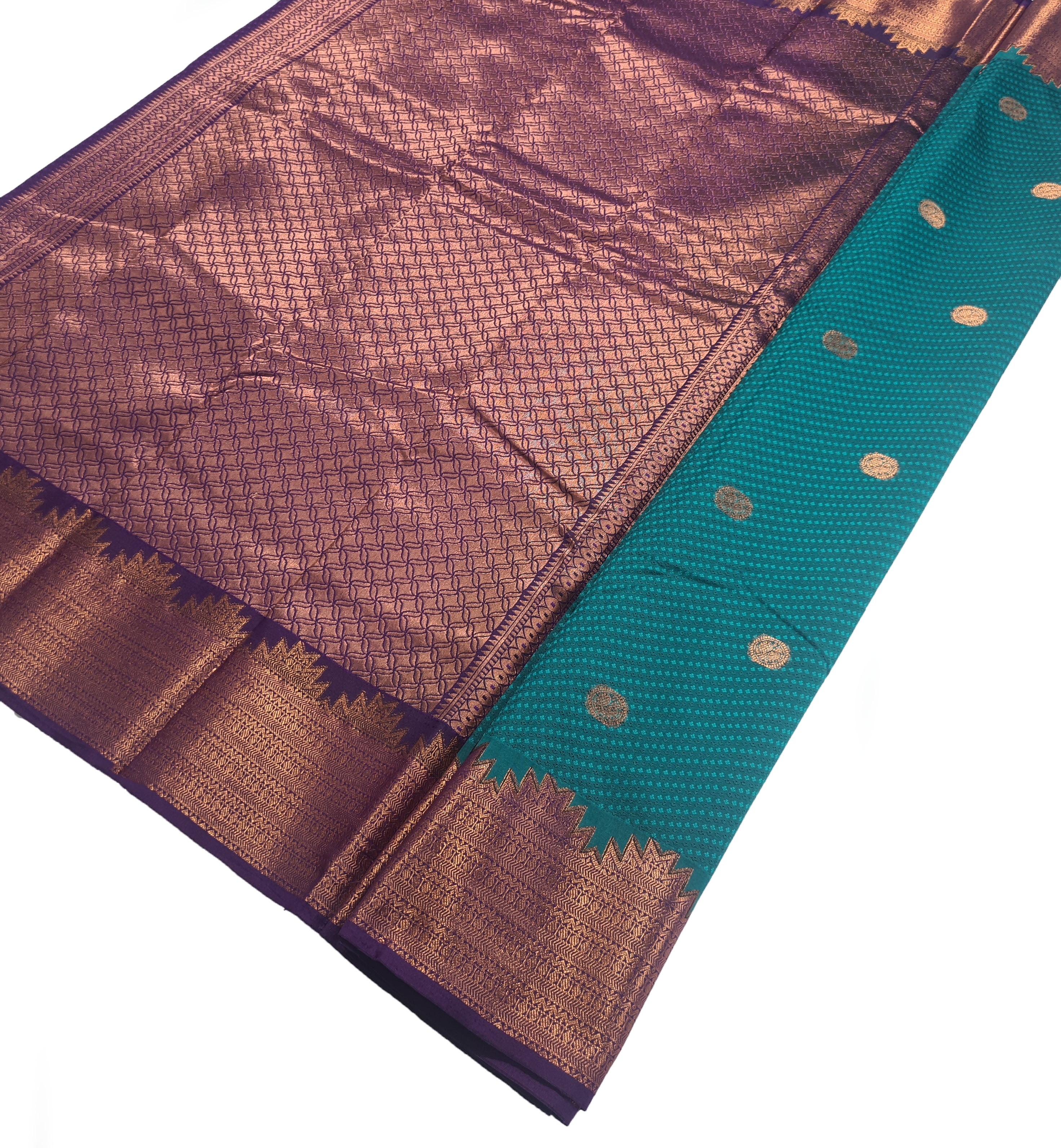 Kanchi Vegan Silk Saree With Contrast Blouse and Rich Jari Pallu