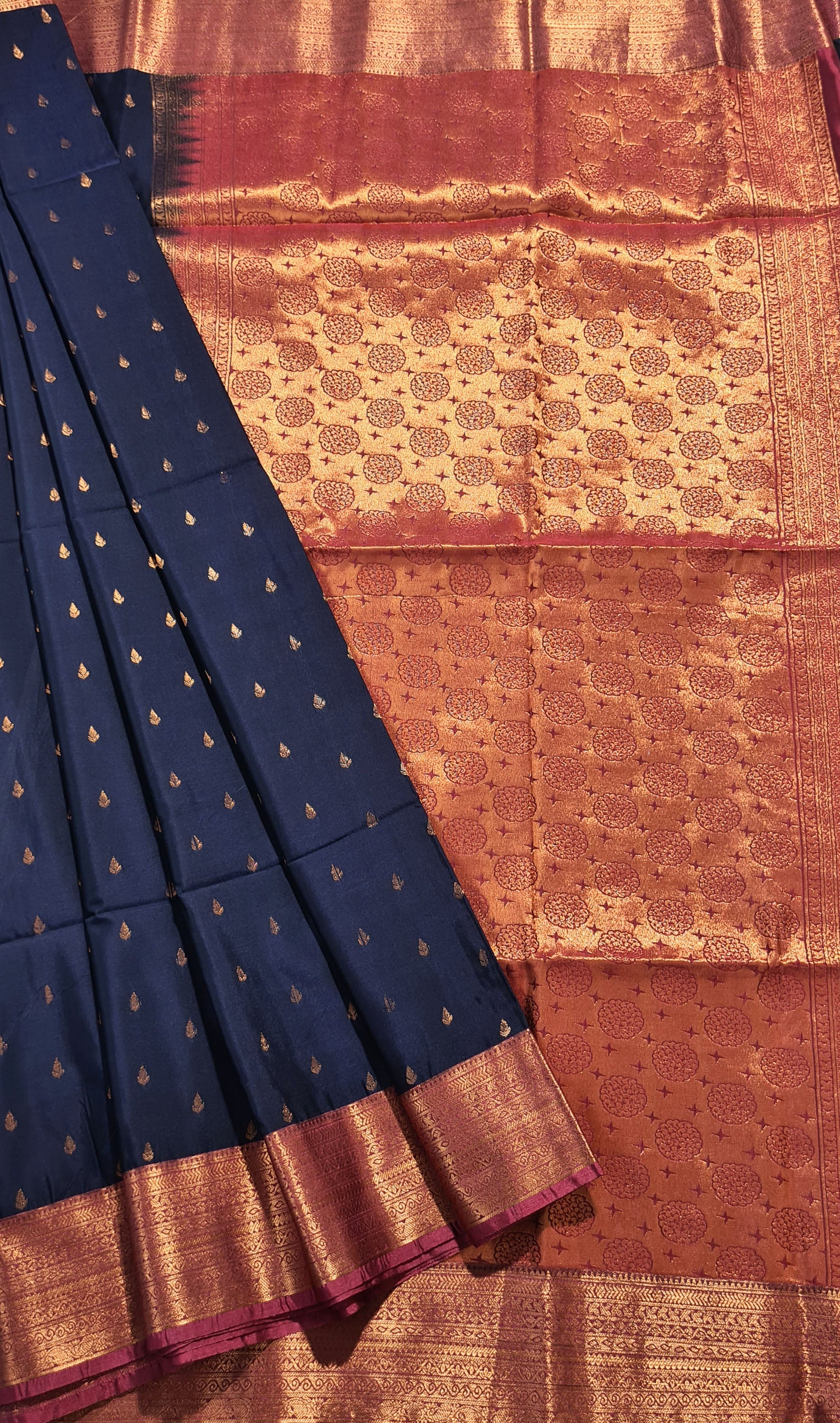 Kanchi Vegan Silk Saree With Contrast Blouse and Rich Jari Pallu