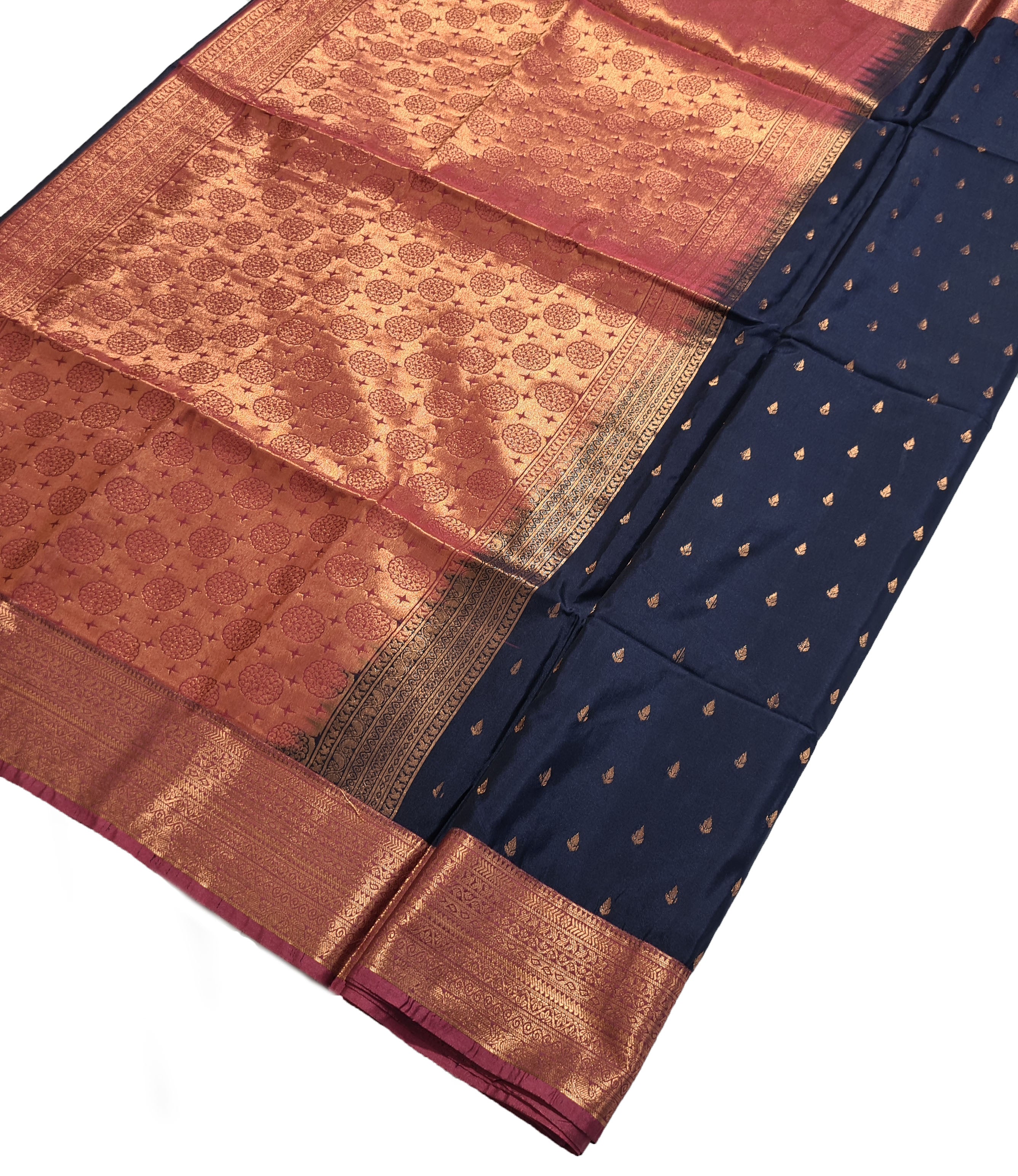 Kanchi Vegan Silk Saree With Contrast Blouse and Rich Jari Pallu