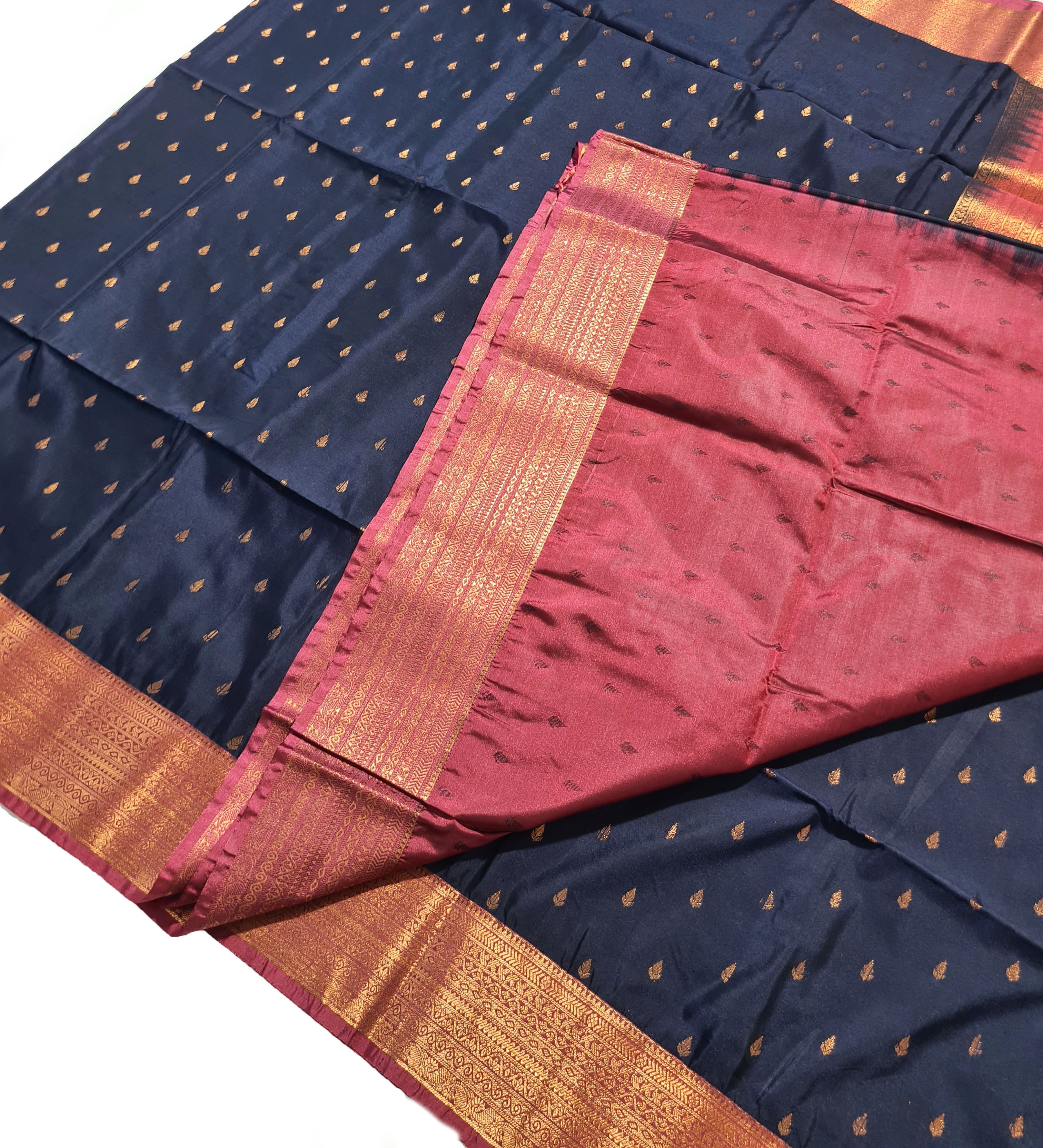 Kanchi Vegan Silk Saree With Contrast Blouse and Rich Jari Pallu