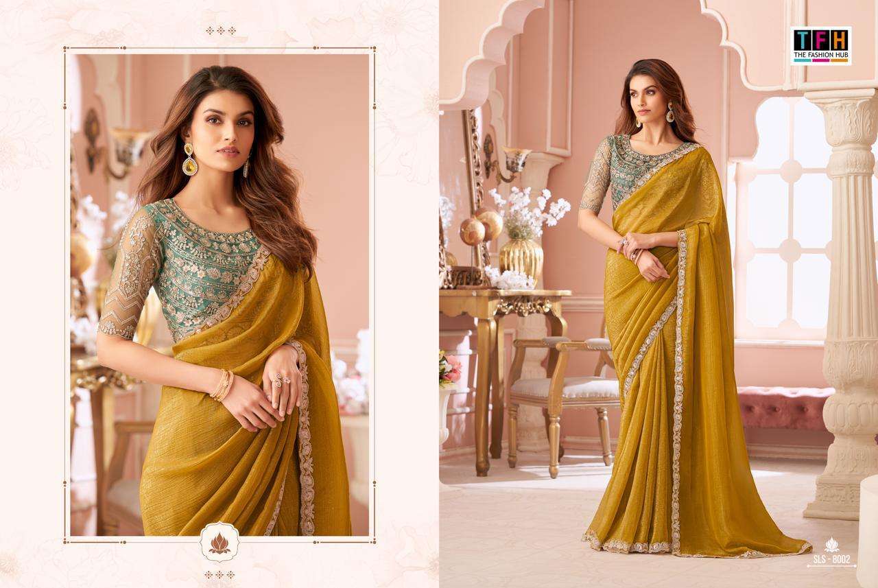 TFH Presents Salsa Style Designer Sarees With stitched blouse – ready size 36, margin up to 40