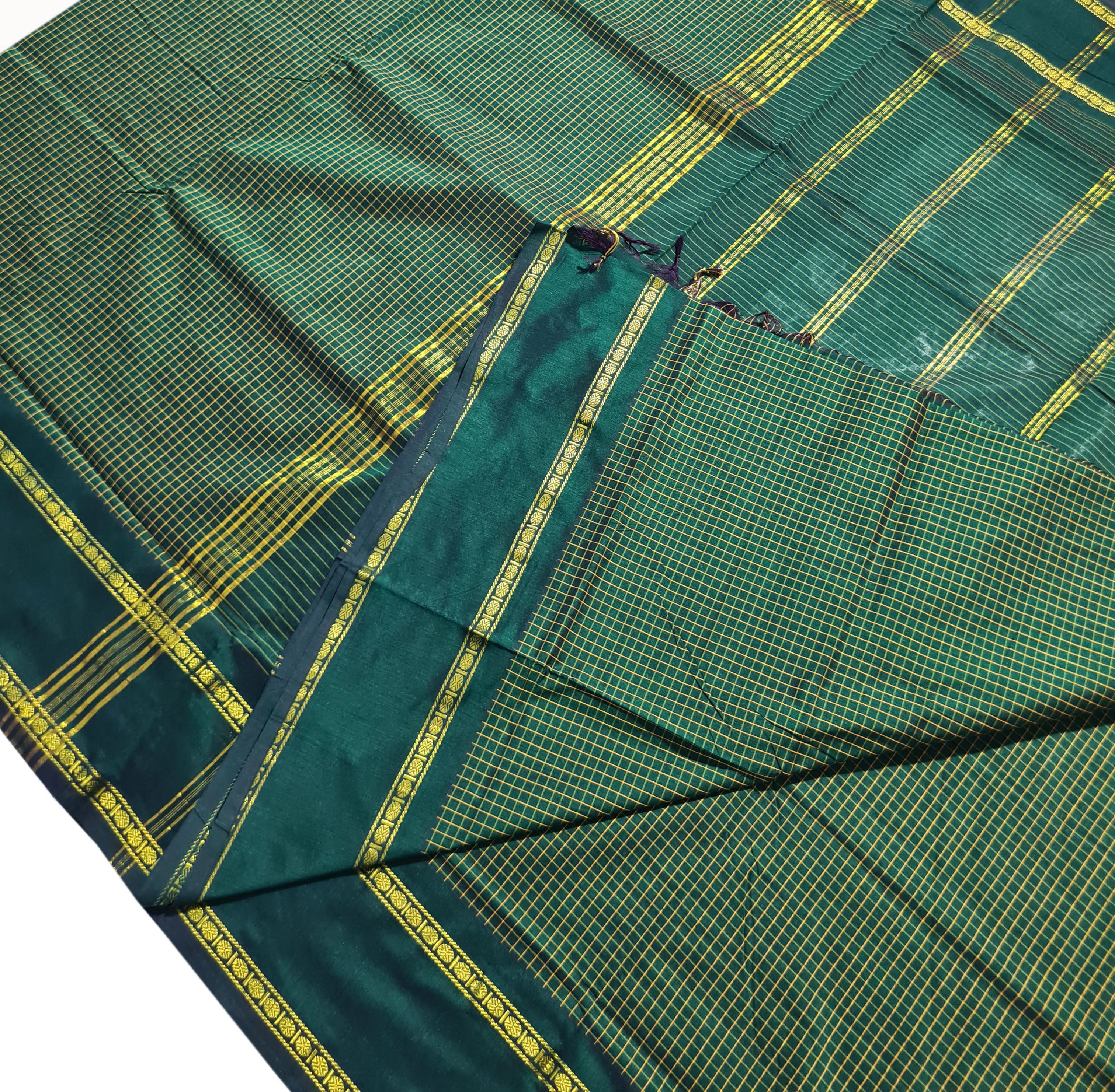 Check soft Cotton Silk Sarees with running blouse