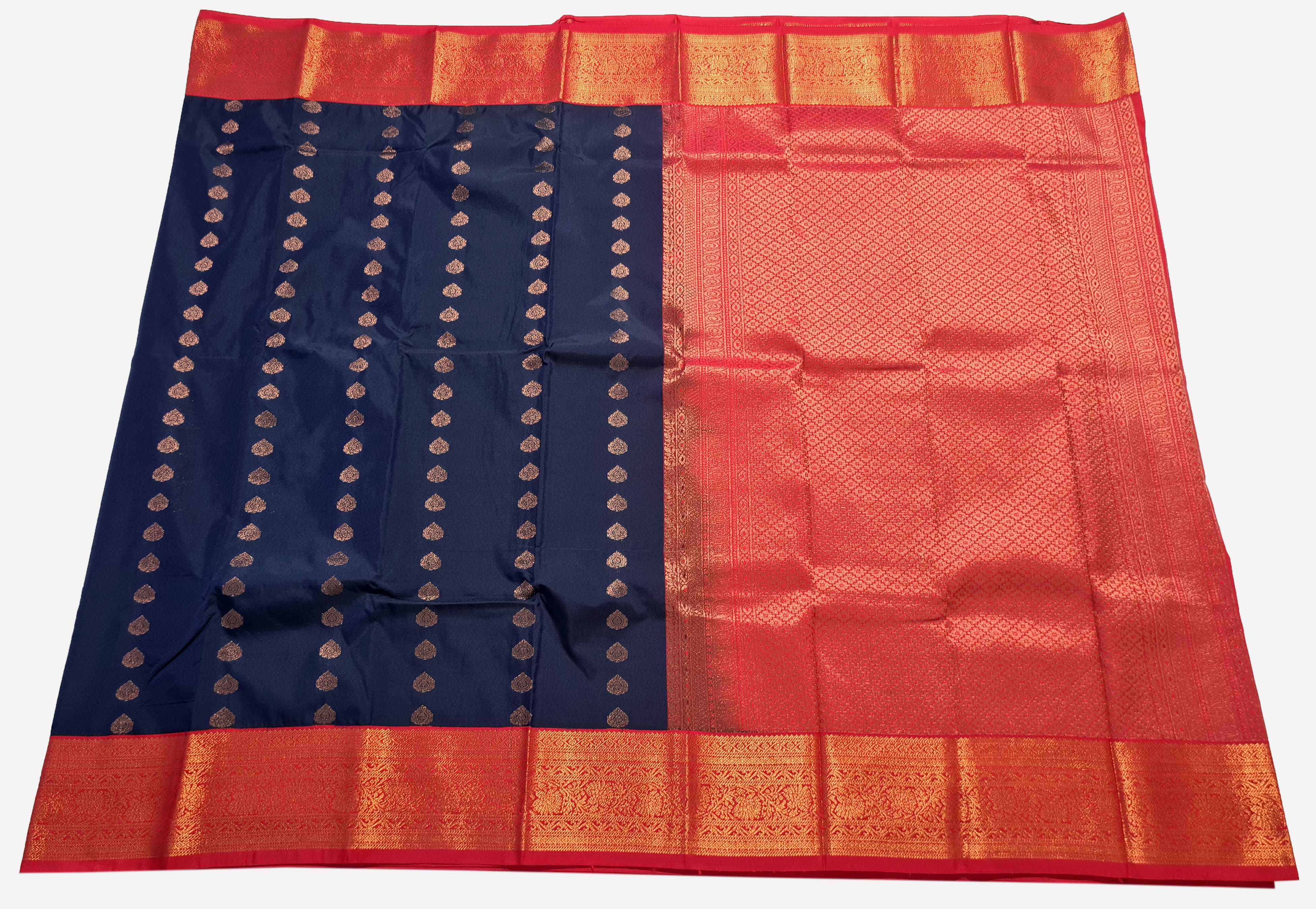 Kanchi Vegan Silk Saree With Contrast Blouse and Rich Jari Pallu