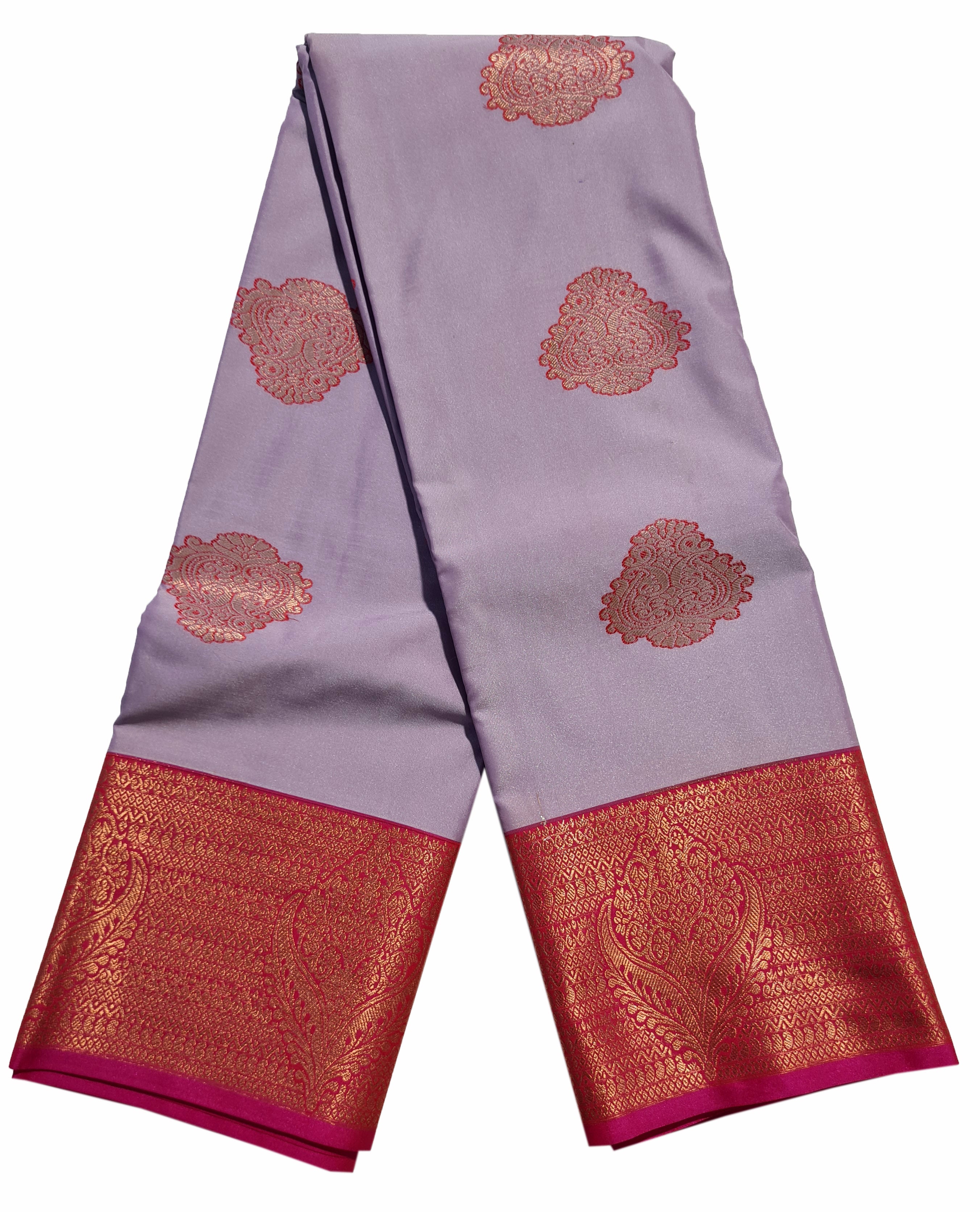 Kanchi Vegan Silk Saree With Contrast Blouse and Rich Jari Pallu