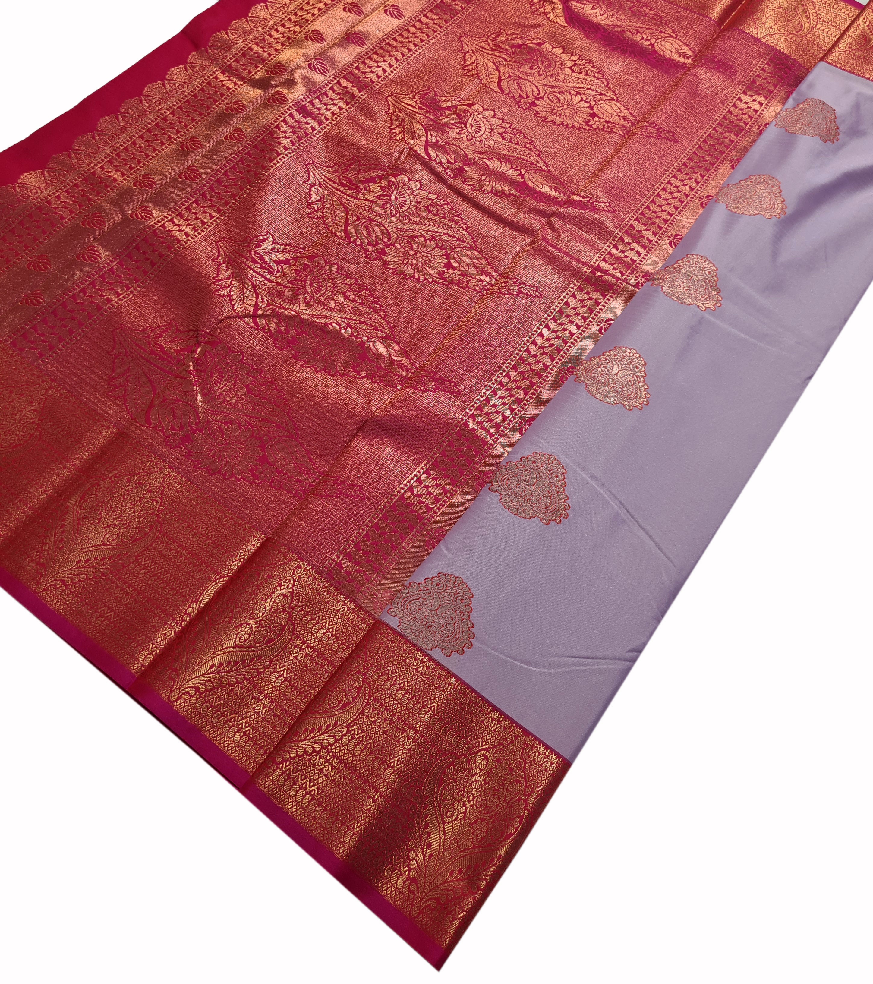 Kanchi Vegan Silk Saree With Contrast Blouse and Rich Jari Pallu
