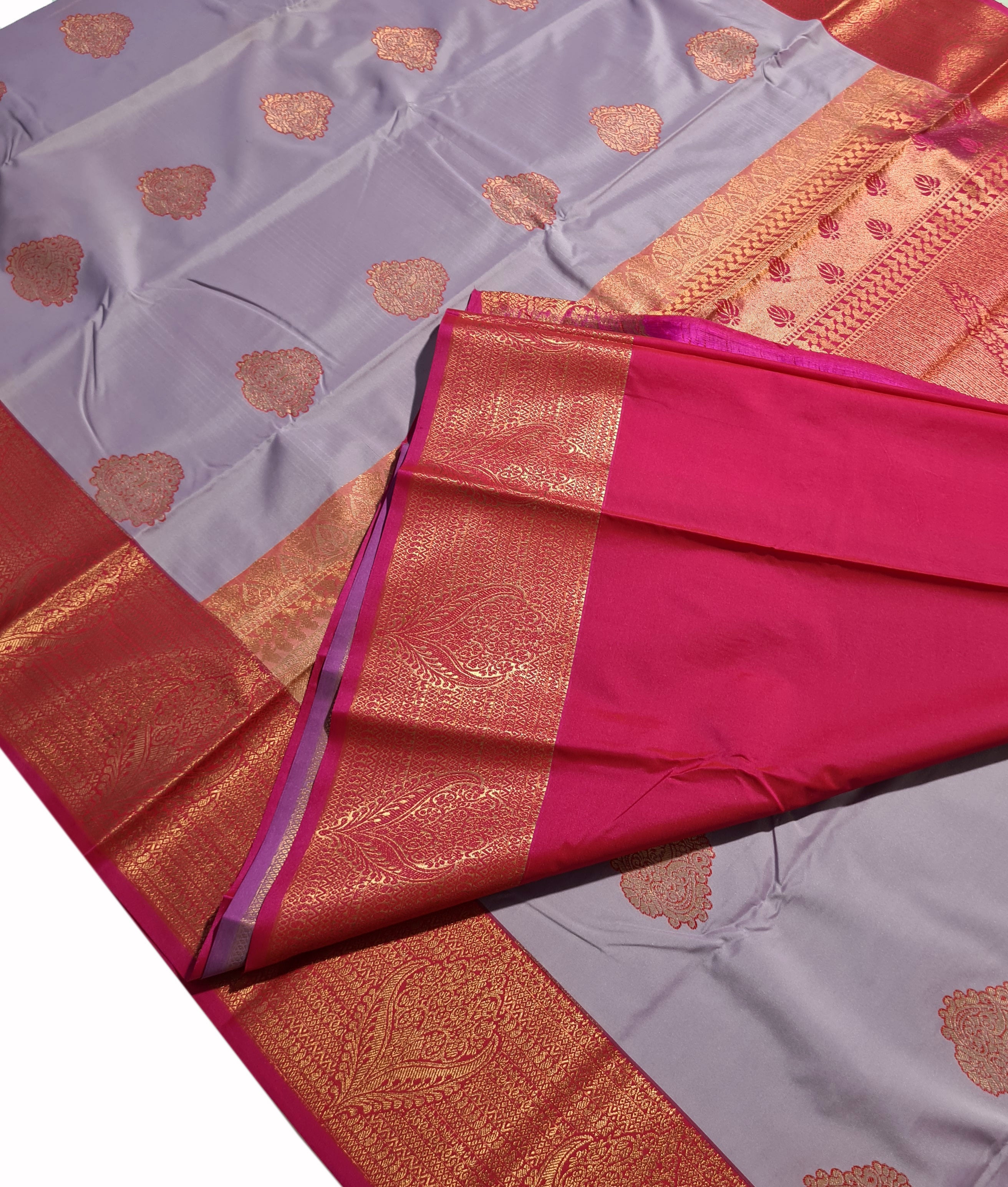 Kanchi Vegan Silk Saree With Contrast Blouse and Rich Jari Pallu