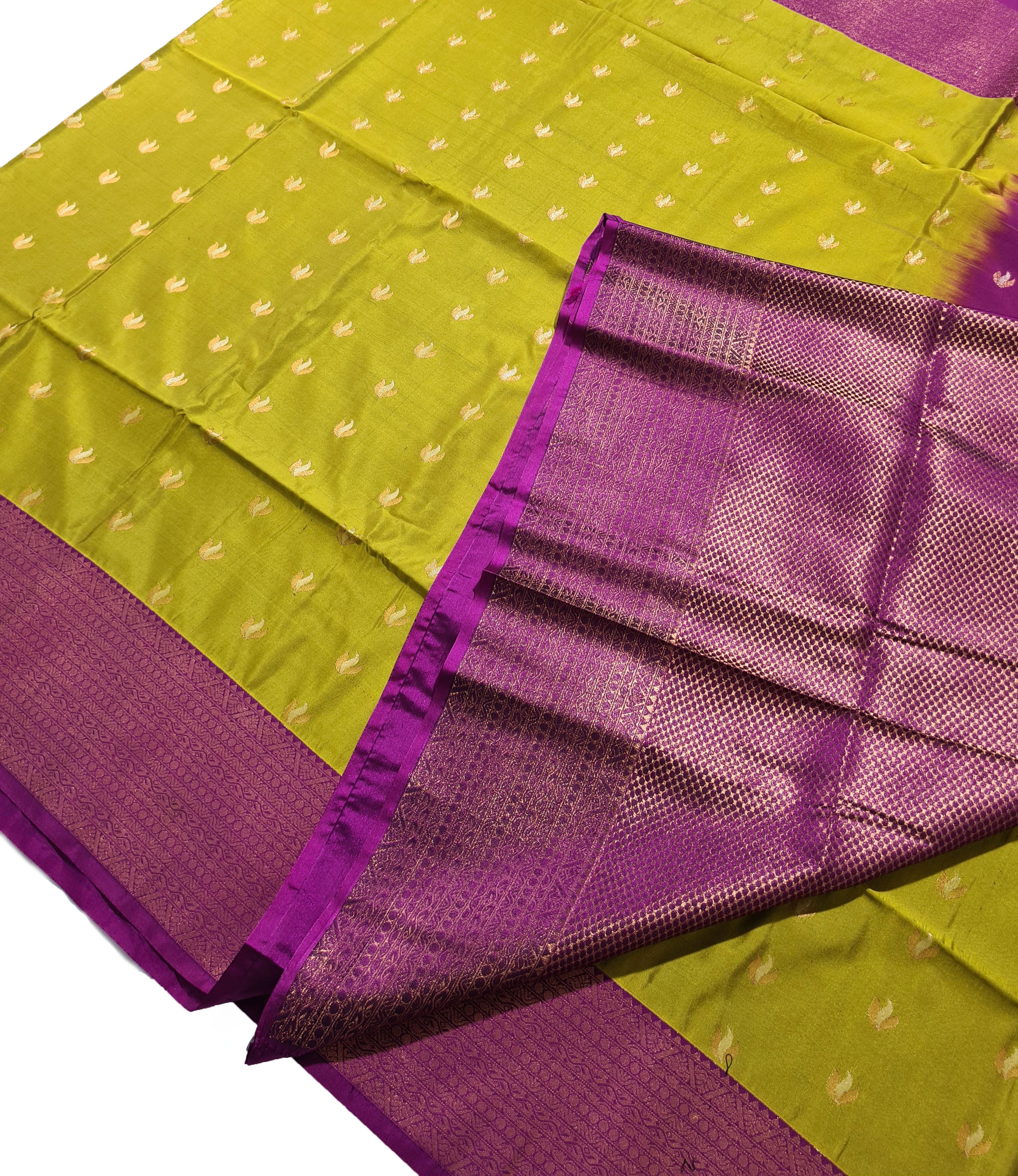 Kanchi Vegan Silk Saree With Contrast Blouse and Rich Jari Pallu