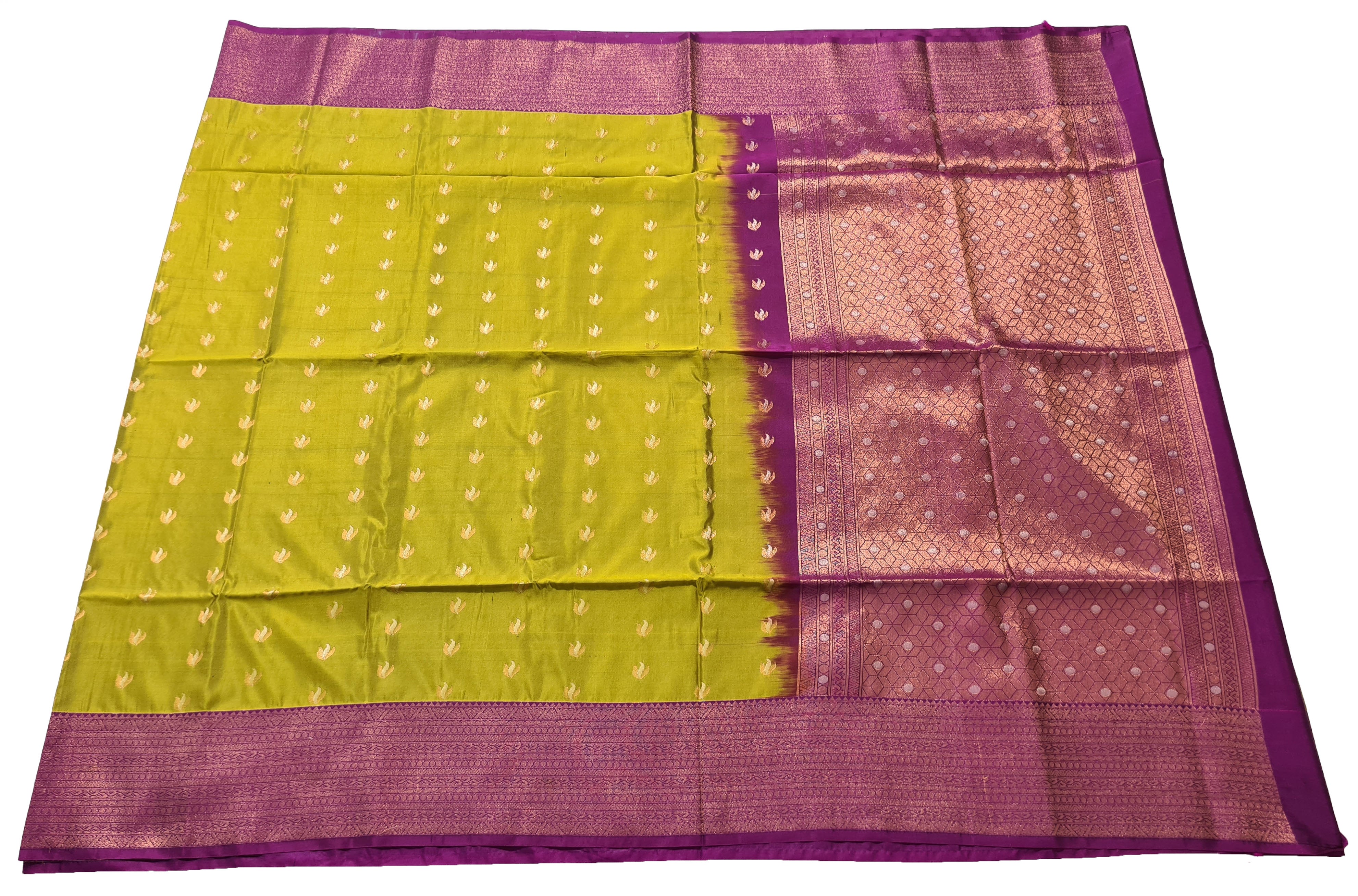 Kanchi Vegan Silk Saree With Contrast Blouse and Rich Jari Pallu