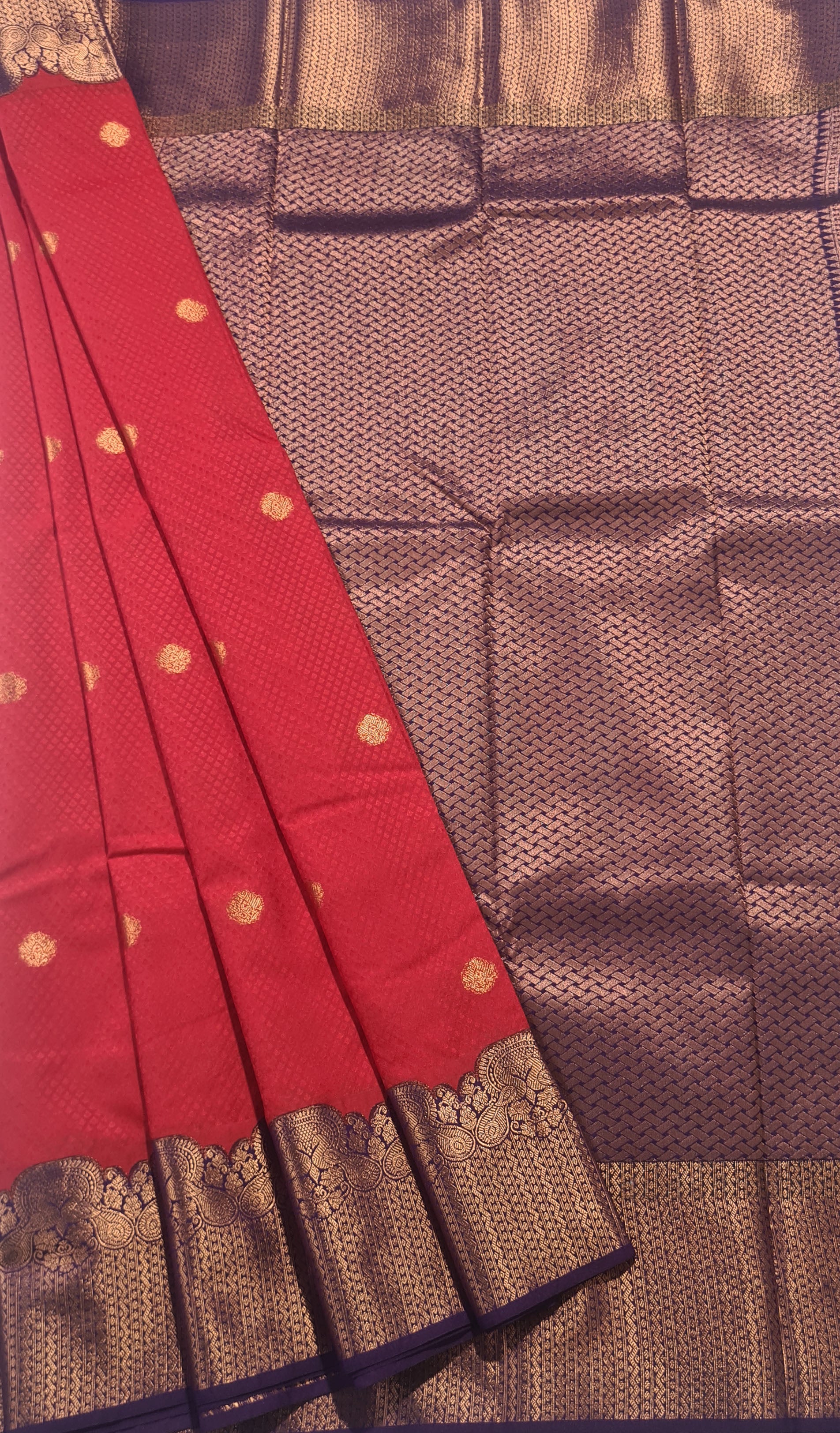 Kanchi Vegan Silk Saree With Contrast Blouse and Rich Jari Pallu