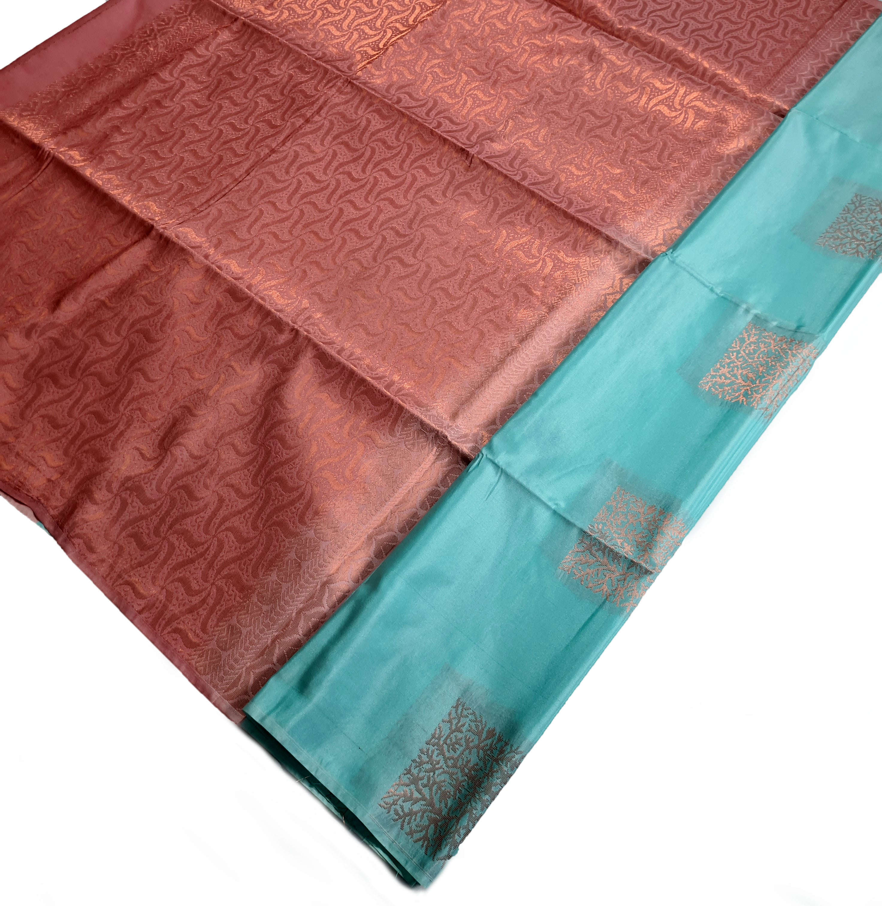 Kanchi Vegan Silk Saree With Contrast Blouse and Rich Jari Pallu