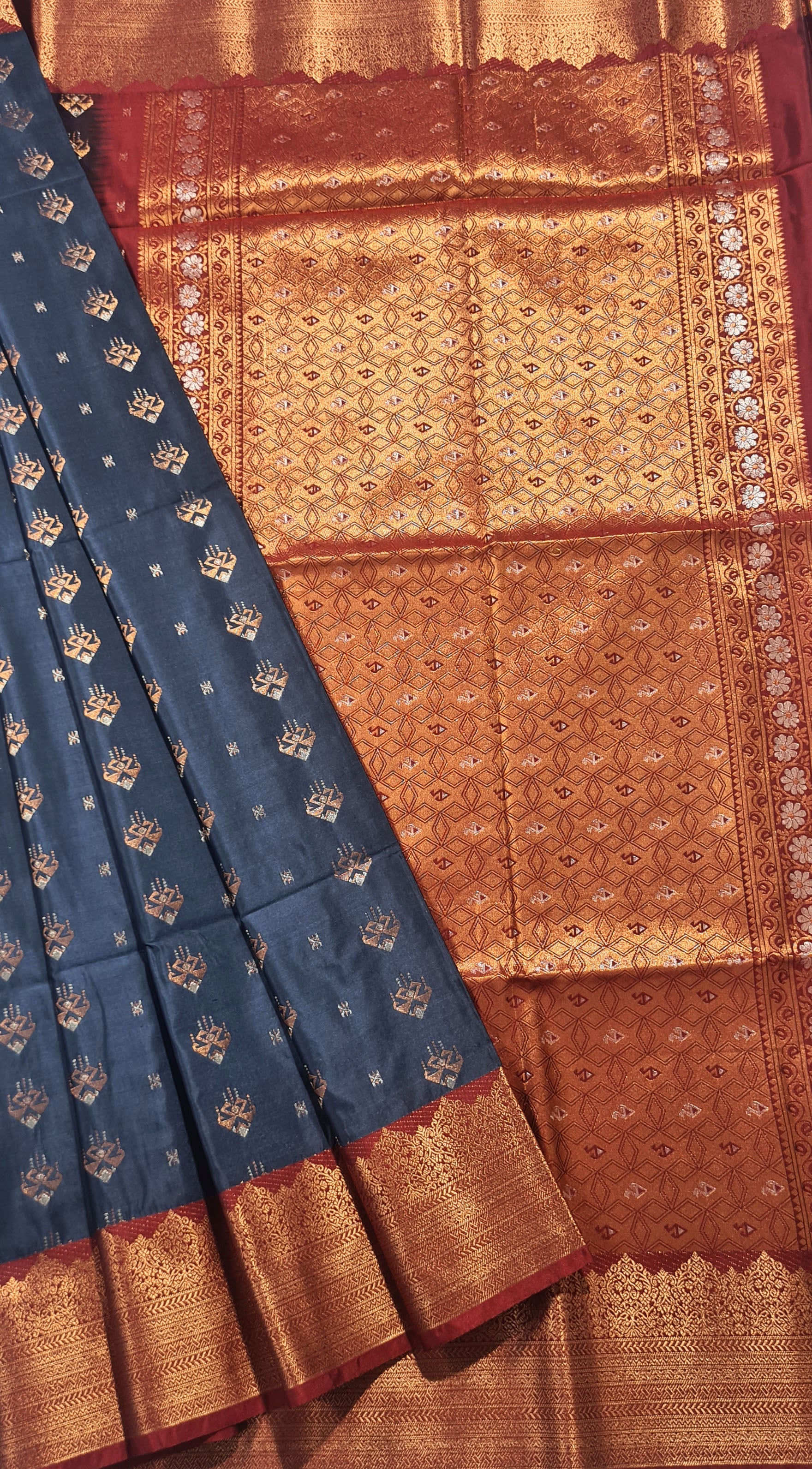 Kanchi Vegan Silk Saree With Contrast Blouse and Rich Jari Pallu