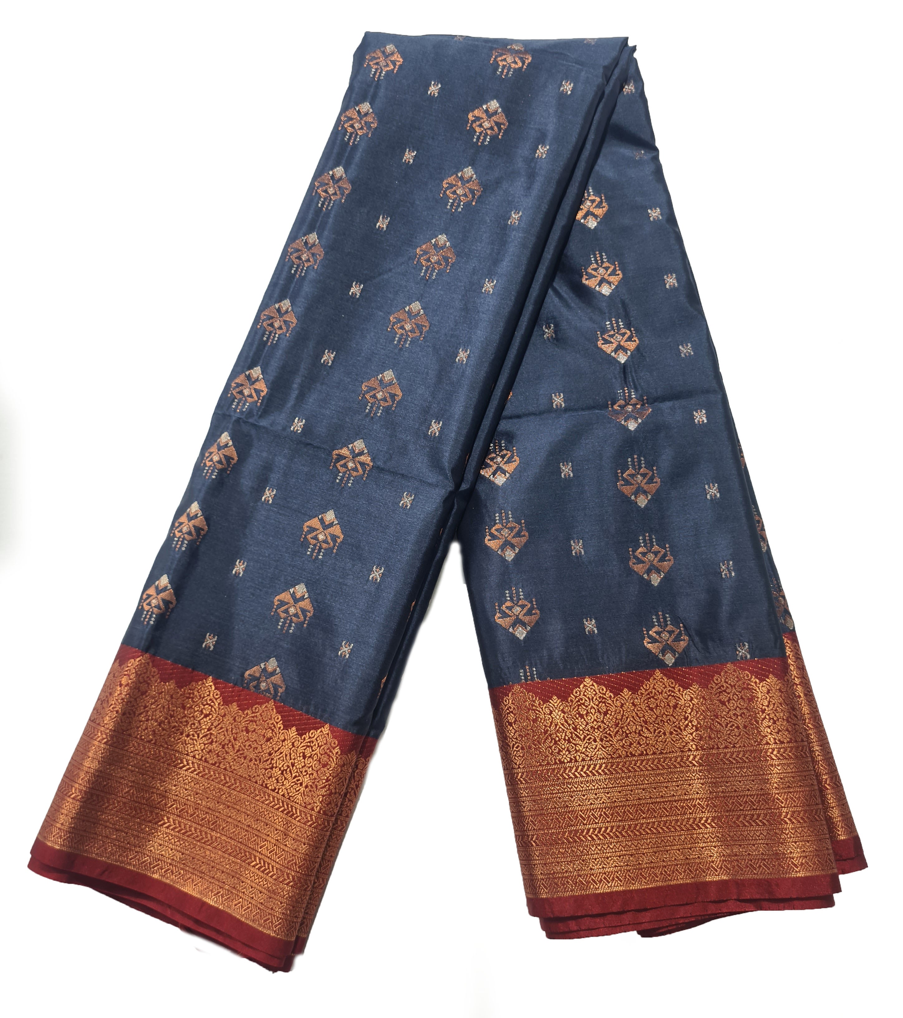 Kanchi Vegan Silk Saree With Contrast Blouse and Rich Jari Pallu