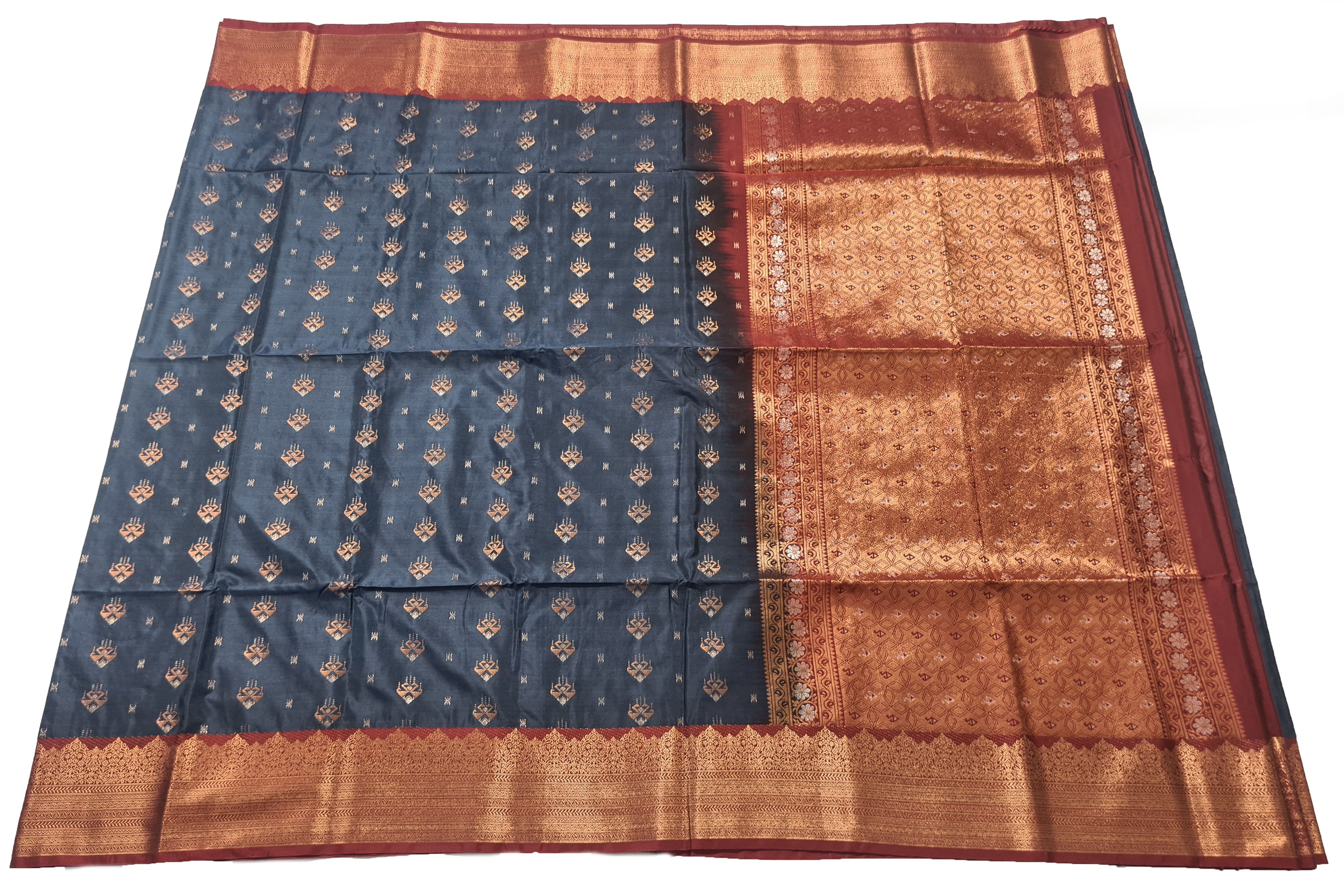 Kanchi Vegan Silk Saree With Contrast Blouse and Rich Jari Pallu