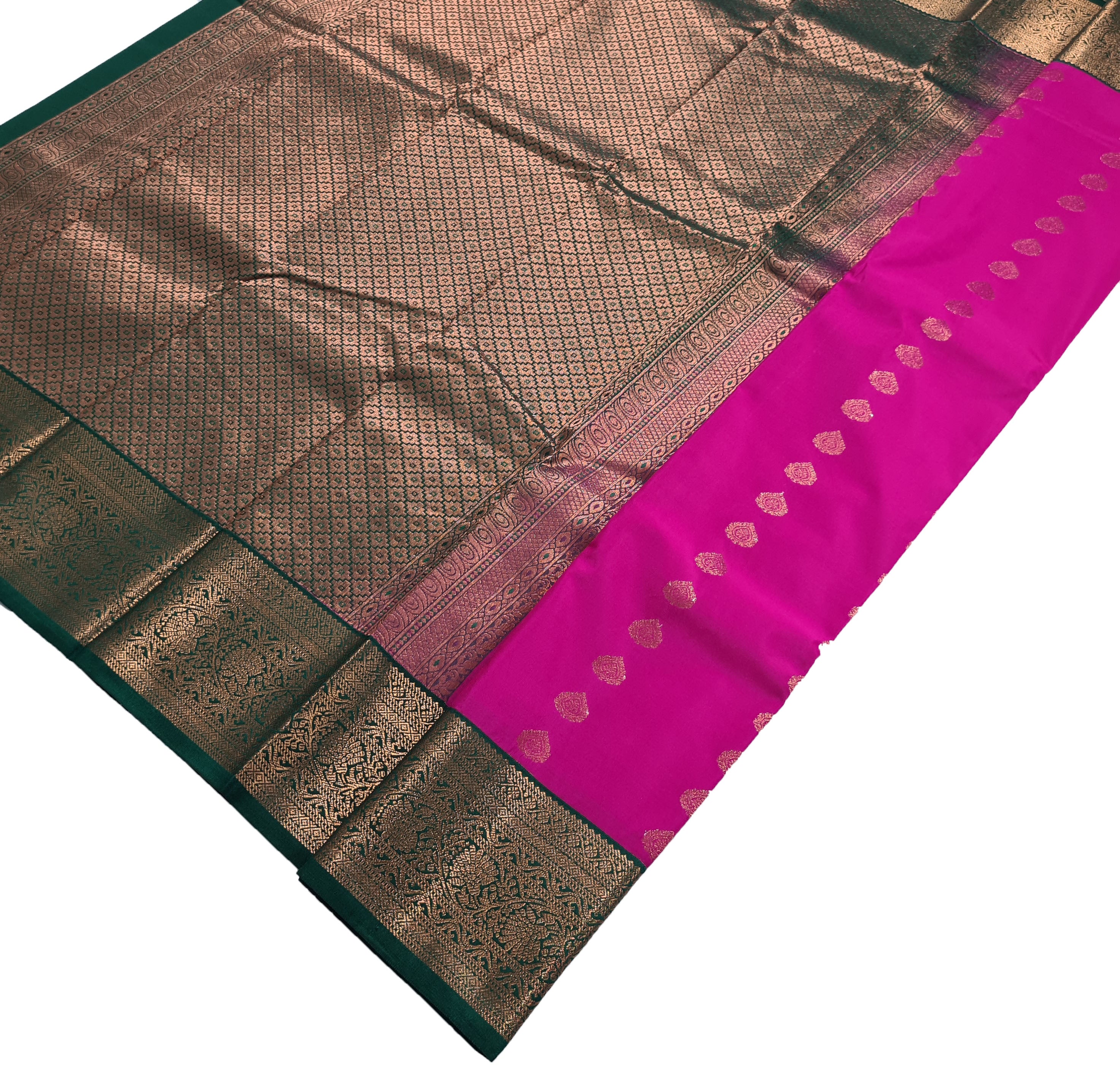 Kanchi Vegan Silk Saree With Contrast Blouse and Rich Jari Pallu