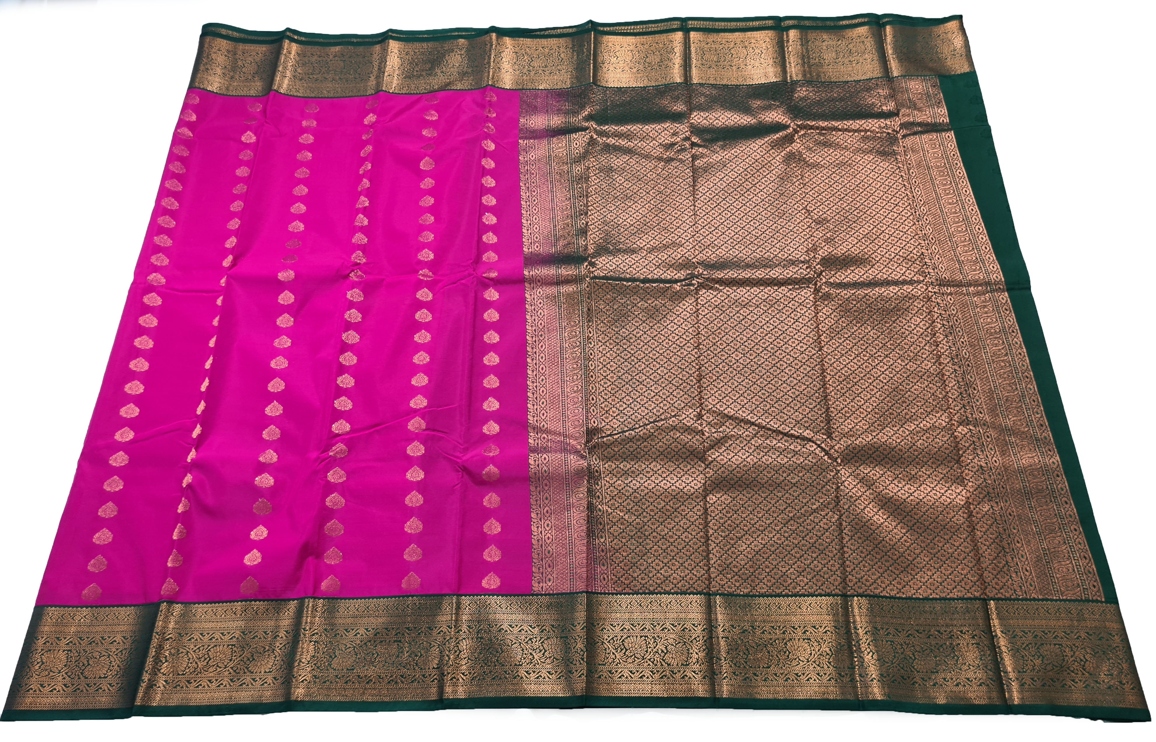 Kanchi Vegan Silk Saree With Contrast Blouse and Rich Jari Pallu