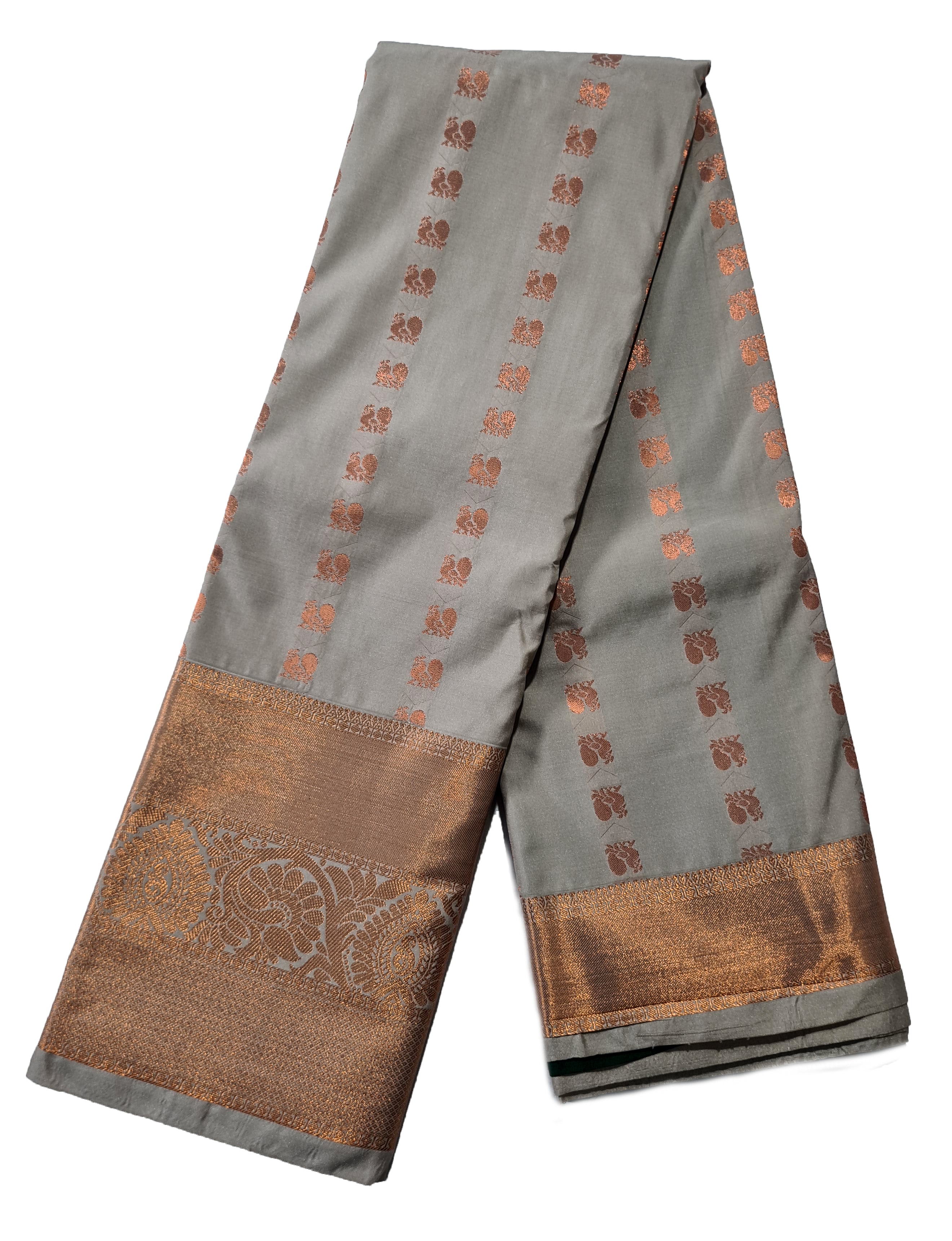 Kanchi Vegan Silk Saree With Contrast Blouse and Rich Jari Pallu