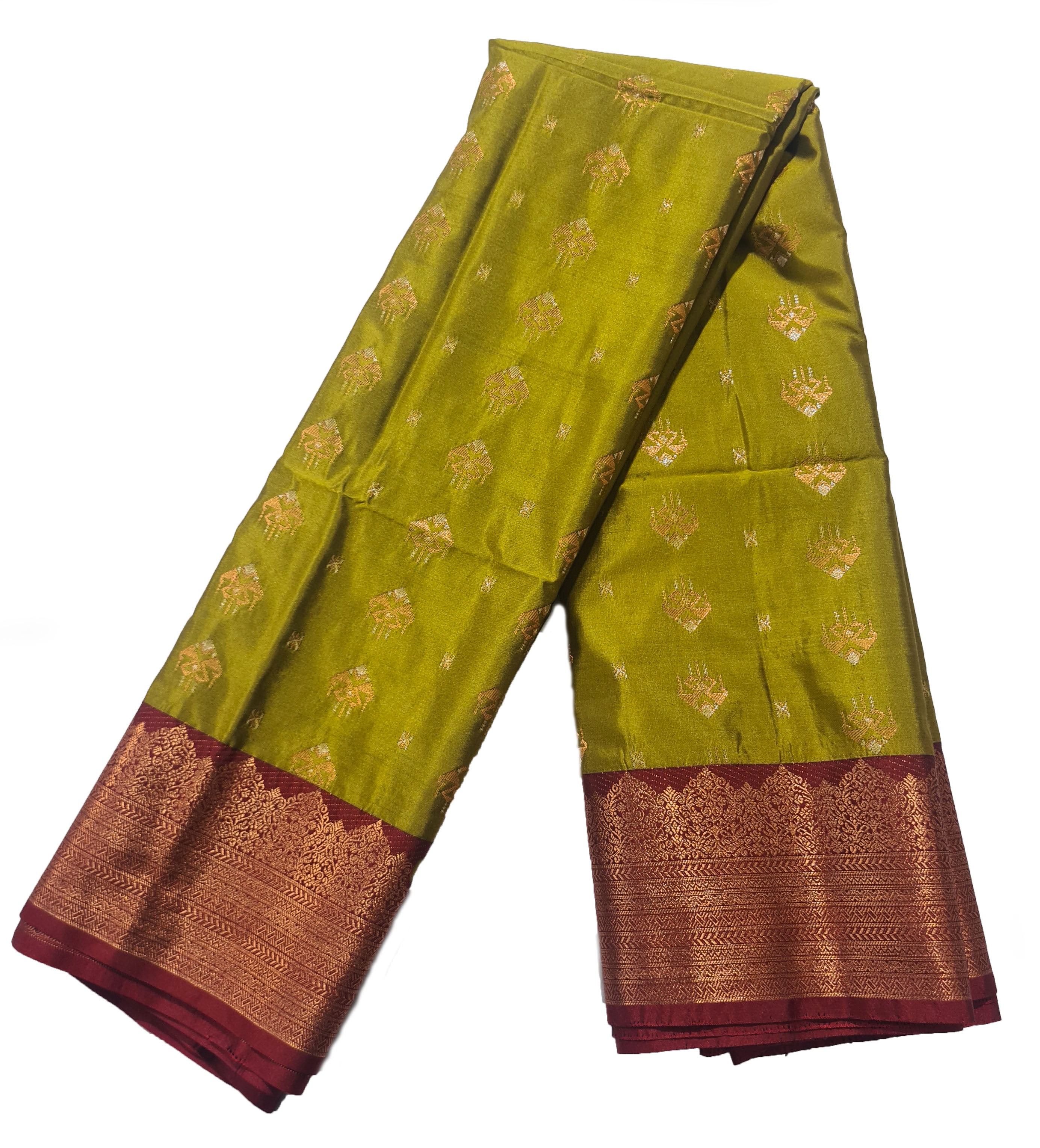 Kanchi Vegan Silk Saree With Contrast Blouse and Rich Jari Pallu