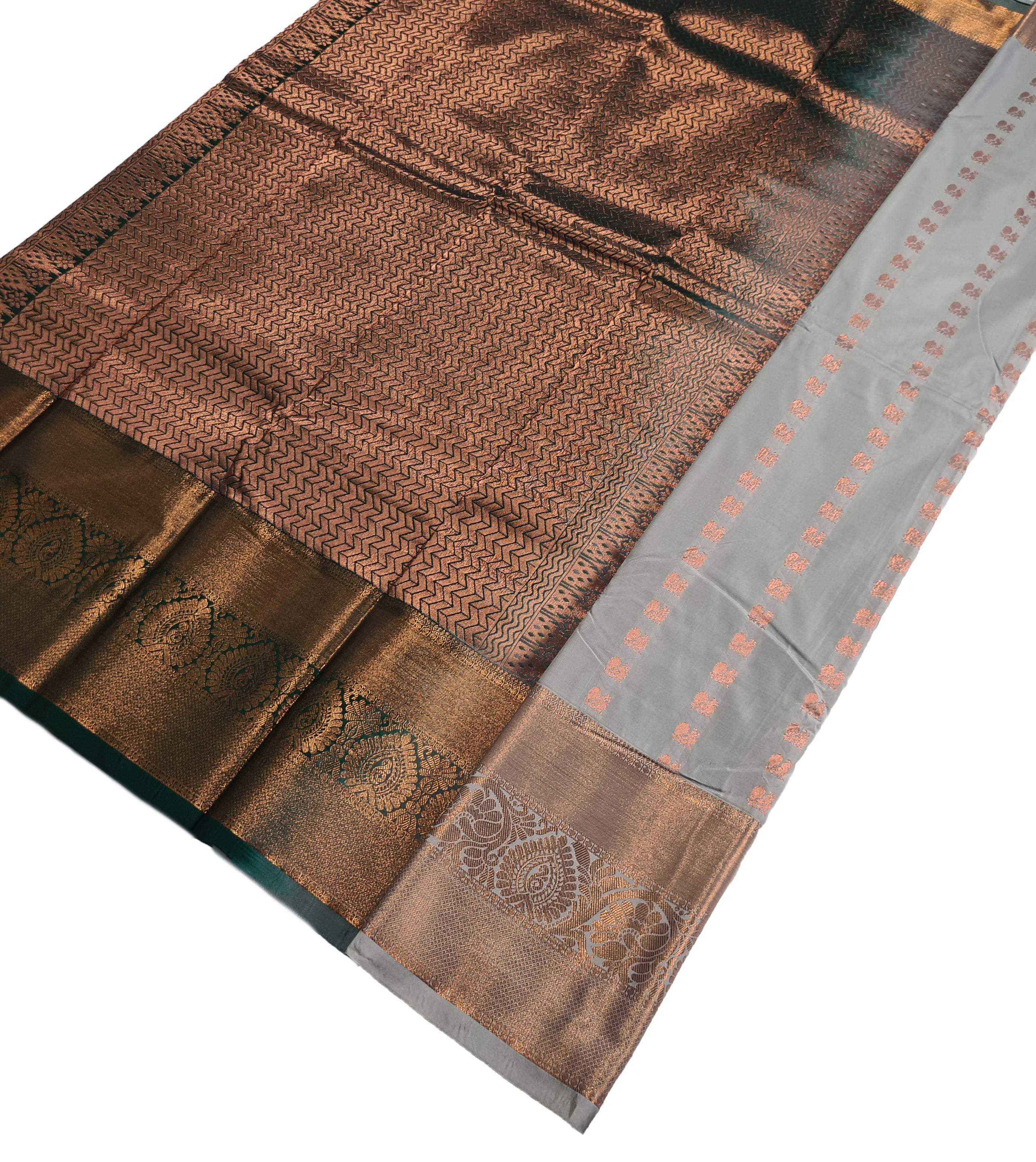 Kanchi Vegan Silk Saree With Contrast Blouse and Rich Jari Pallu