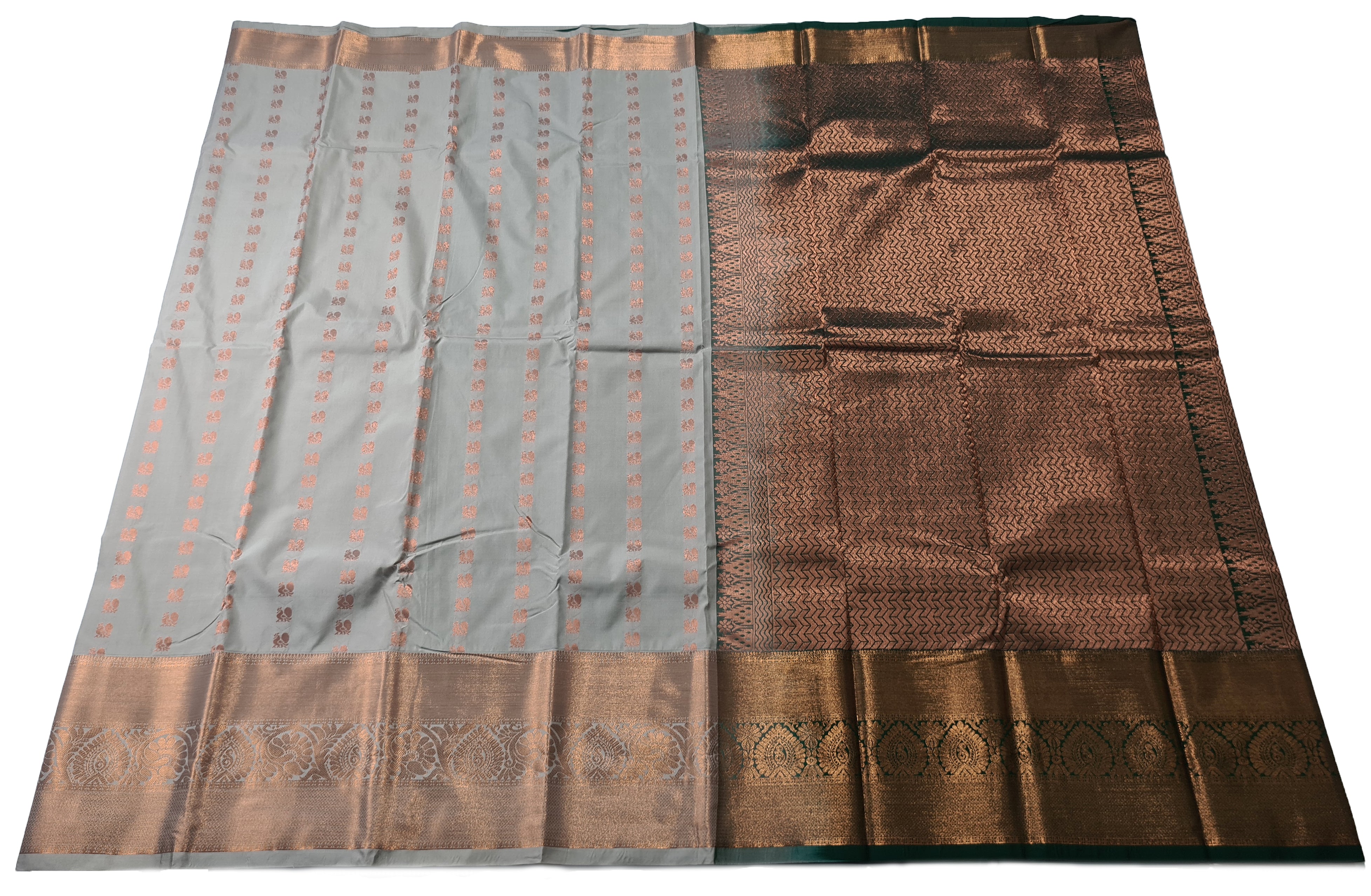 Kanchi Vegan Silk Saree With Contrast Blouse and Rich Jari Pallu