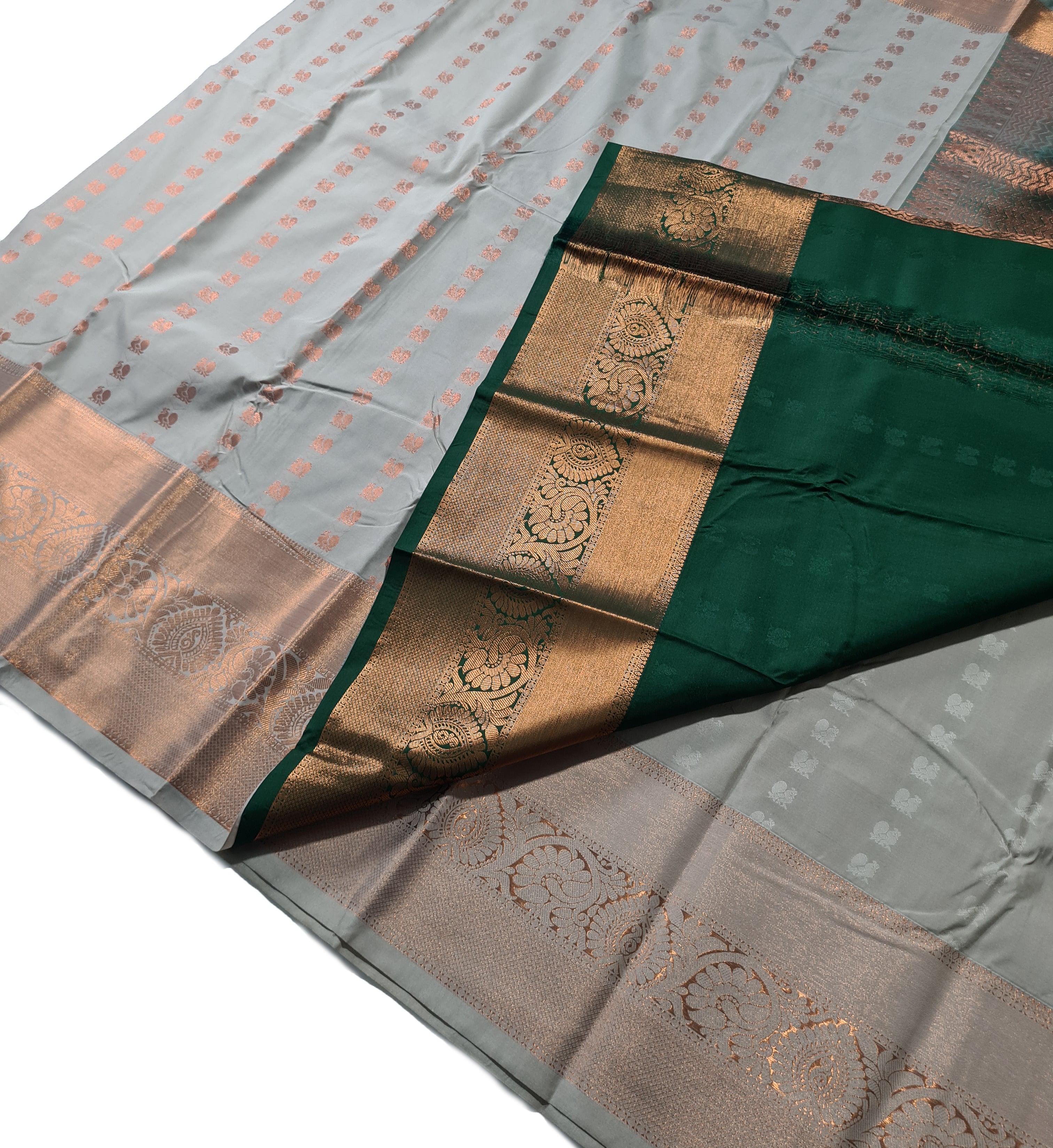 Kanchi Vegan Silk Saree With Contrast Blouse and Rich Jari Pallu