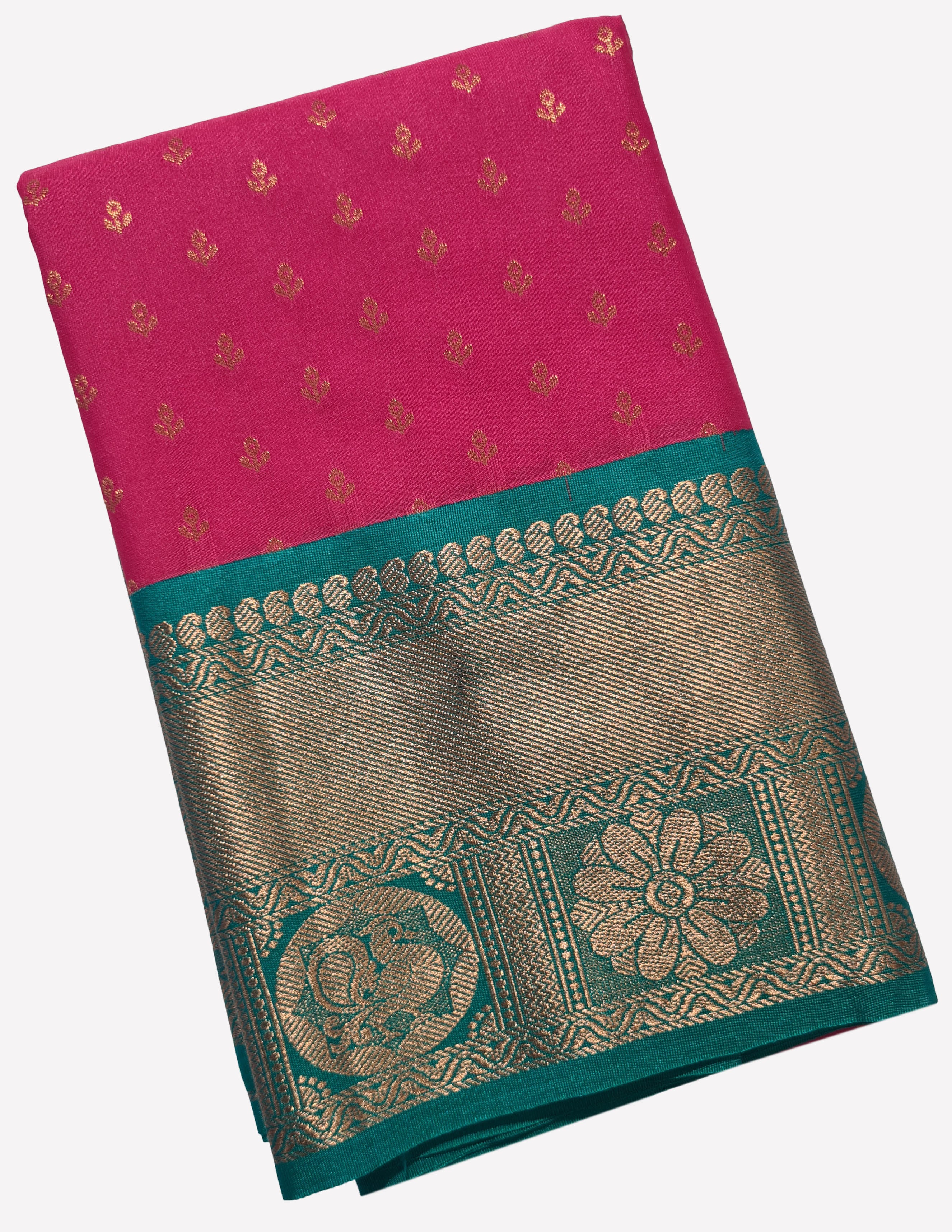Kanchi Vegan Silk Saree With Contrast Blouse and Rich Jari Pallu