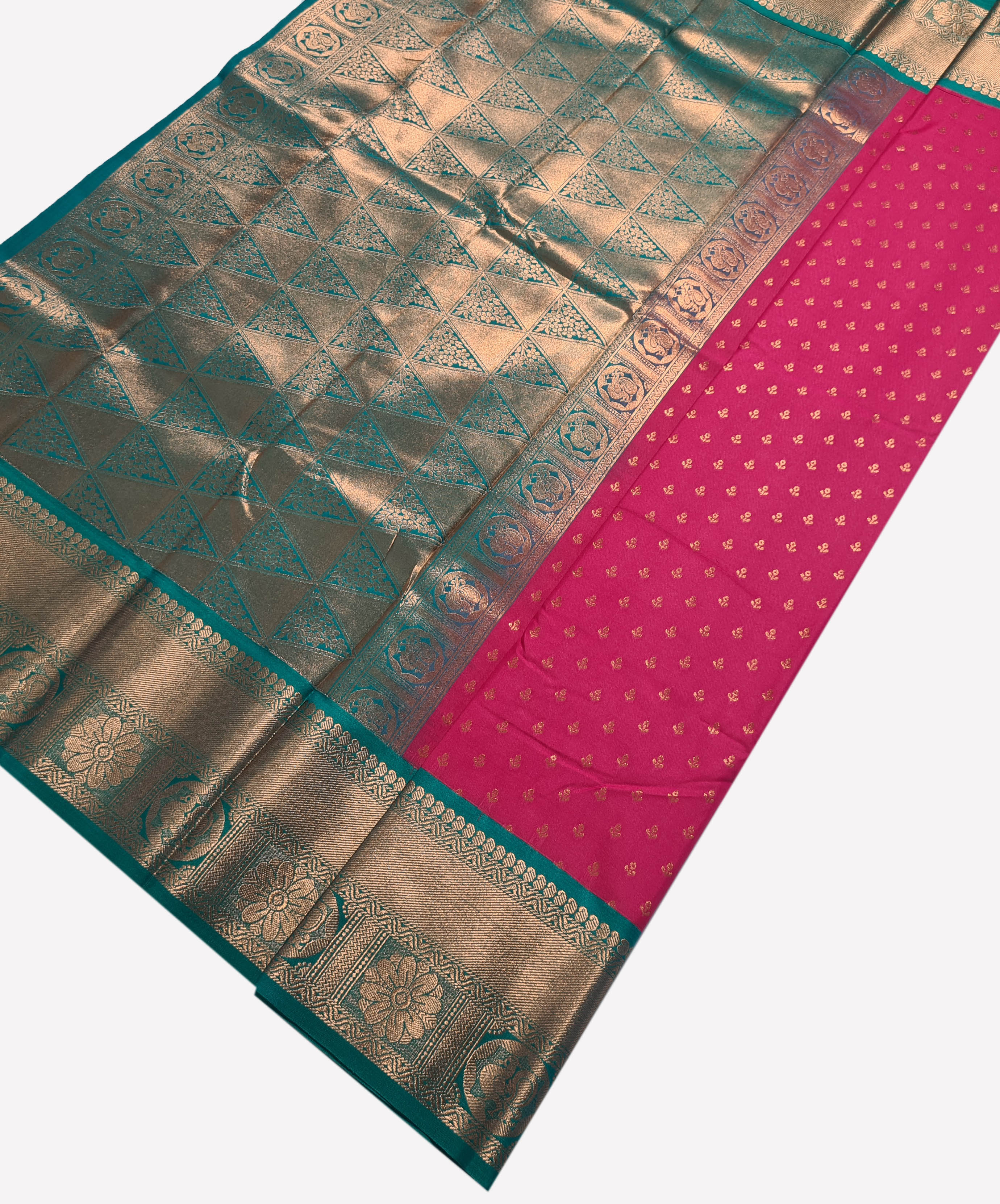 Kanchi Vegan Silk Saree With Contrast Blouse and Rich Jari Pallu