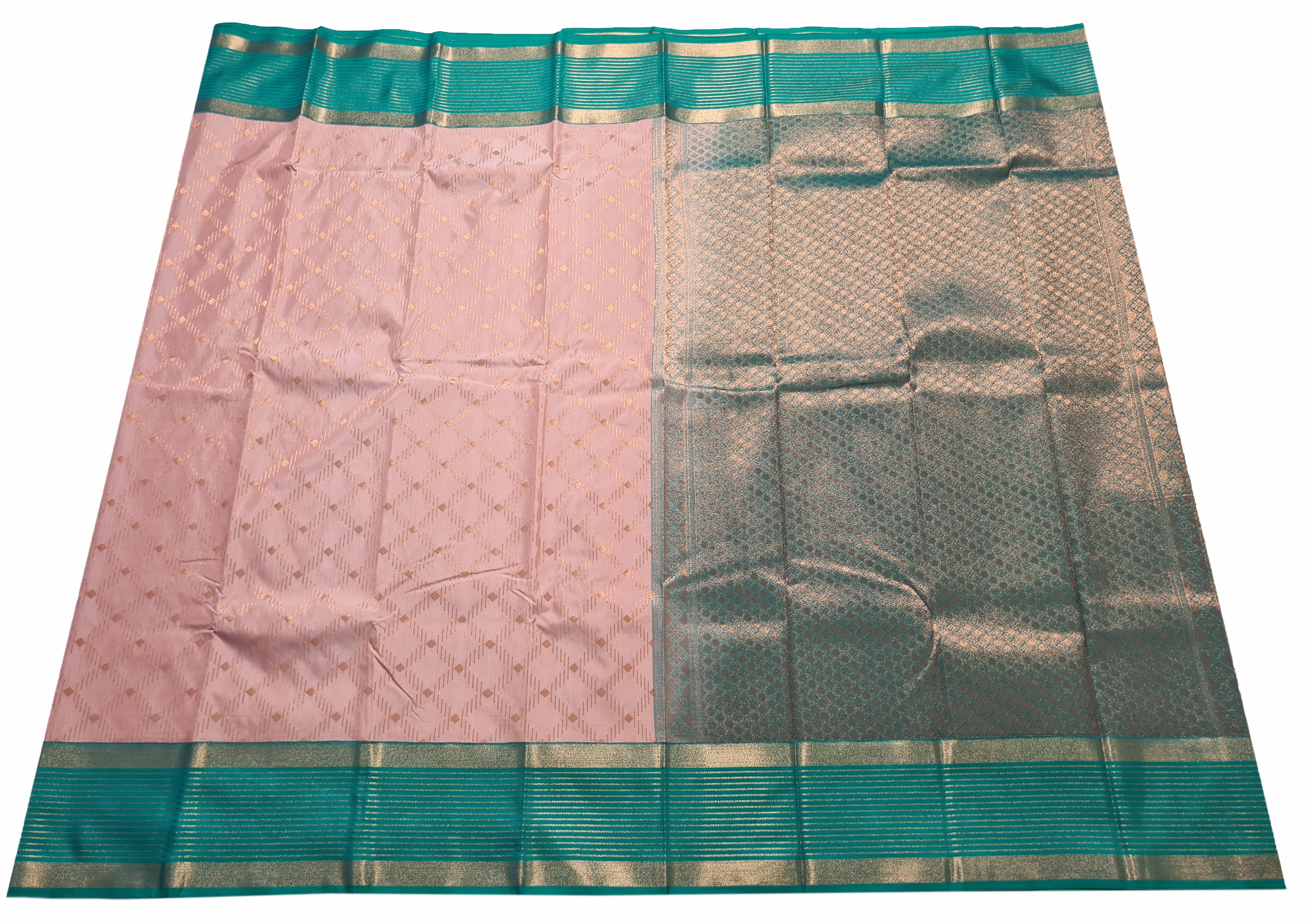 Kanchi Vegan Silk Saree With Contrast Blouse and Rich Jari Pallu