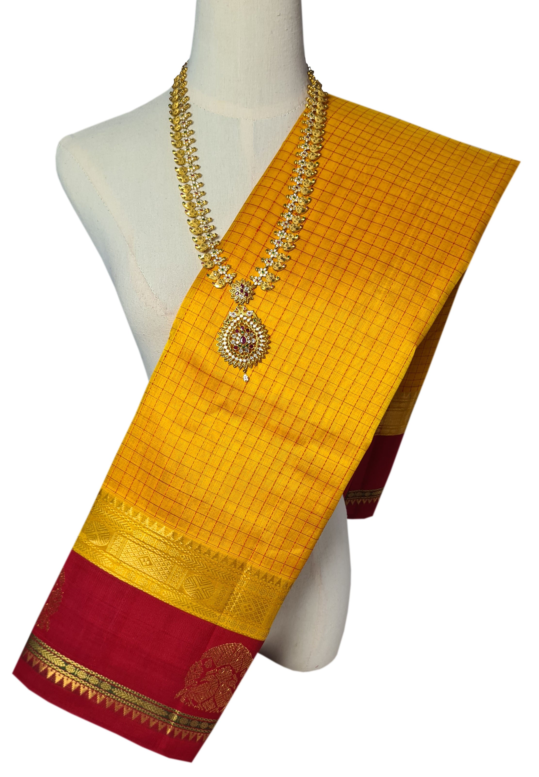 Kanchipuram Korvai Side Butta Checked pure silk cotton Sarees