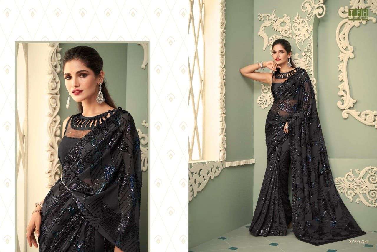 Sparkle V By TFH Georgette Exclusive Designer Sarees Collections With stitched blouse – ready size 36, margin up to 40