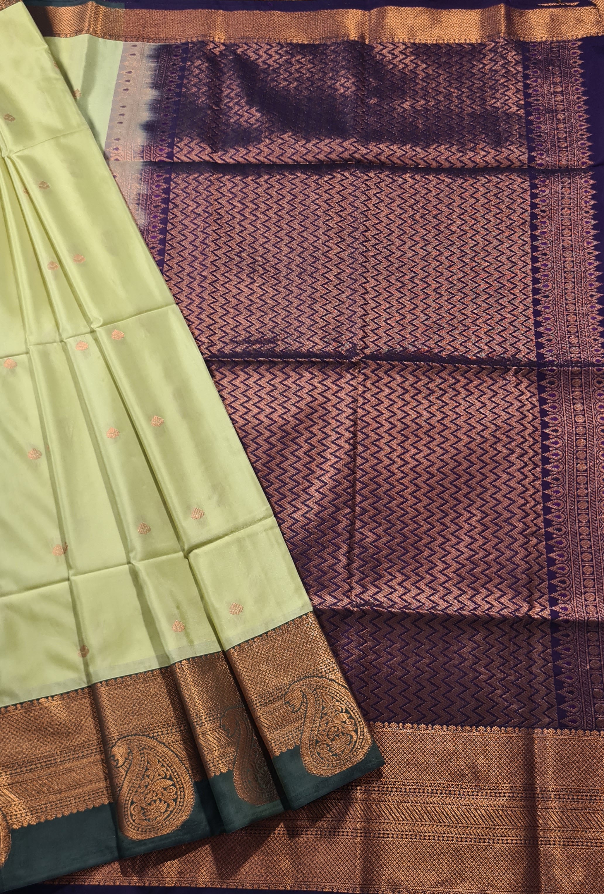 Kanchi Vegan Silk Saree With Contrast Blouse and Rich Jari Pallu
