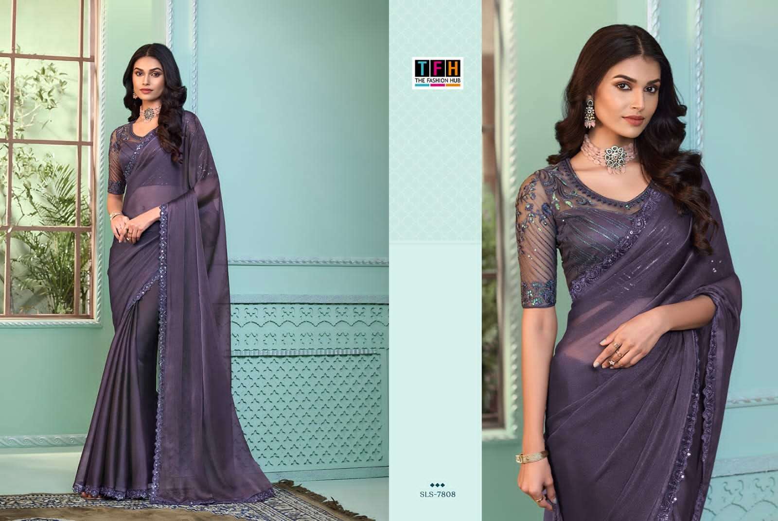 TFH Presents Salsa Style Party Wear Designer Sarees  With stitched blouse – ready size 36, margin up to 40