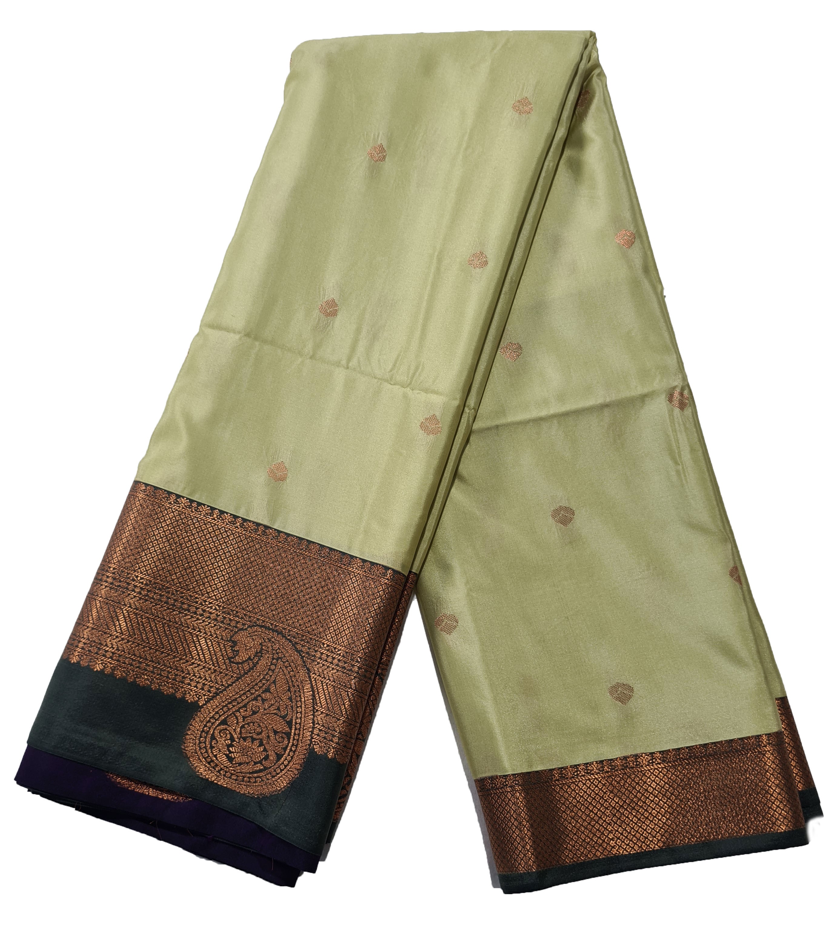 Kanchi Vegan Silk Saree With Contrast Blouse and Rich Jari Pallu