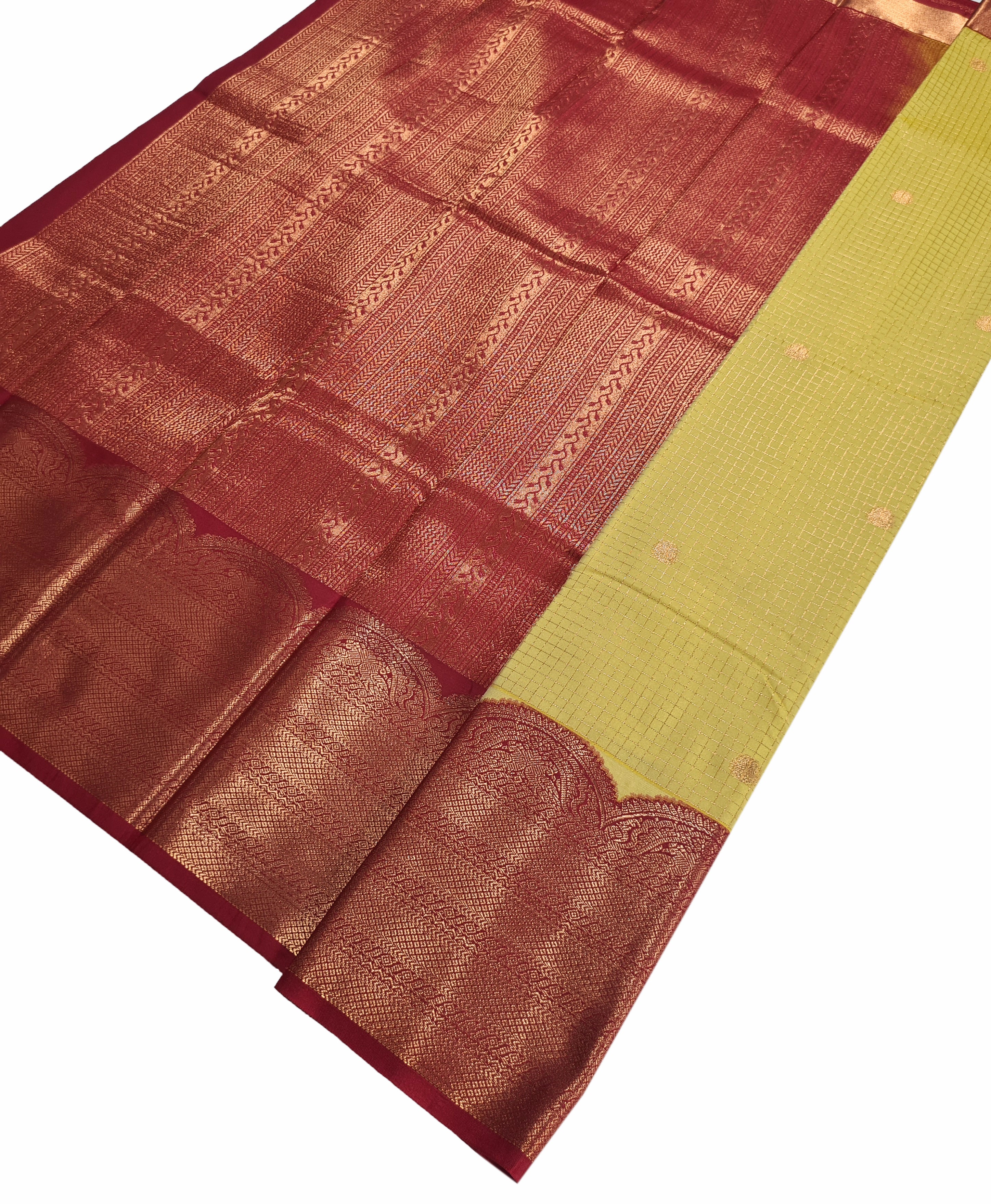 Kanchi Vegan Silk Saree With Contrast Blouse and Rich Jari Pallu