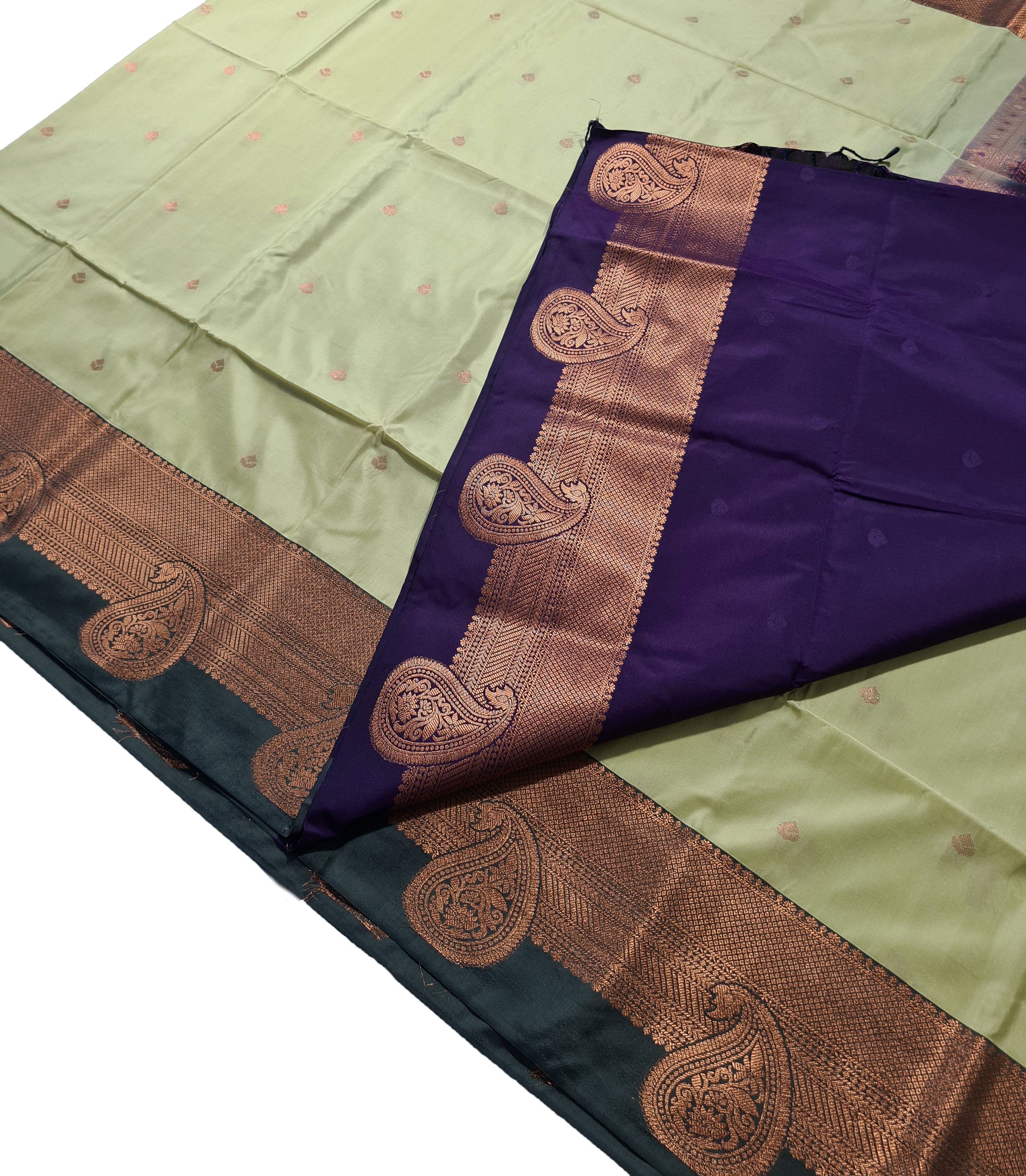 Kanchi Vegan Silk Saree With Contrast Blouse and Rich Jari Pallu