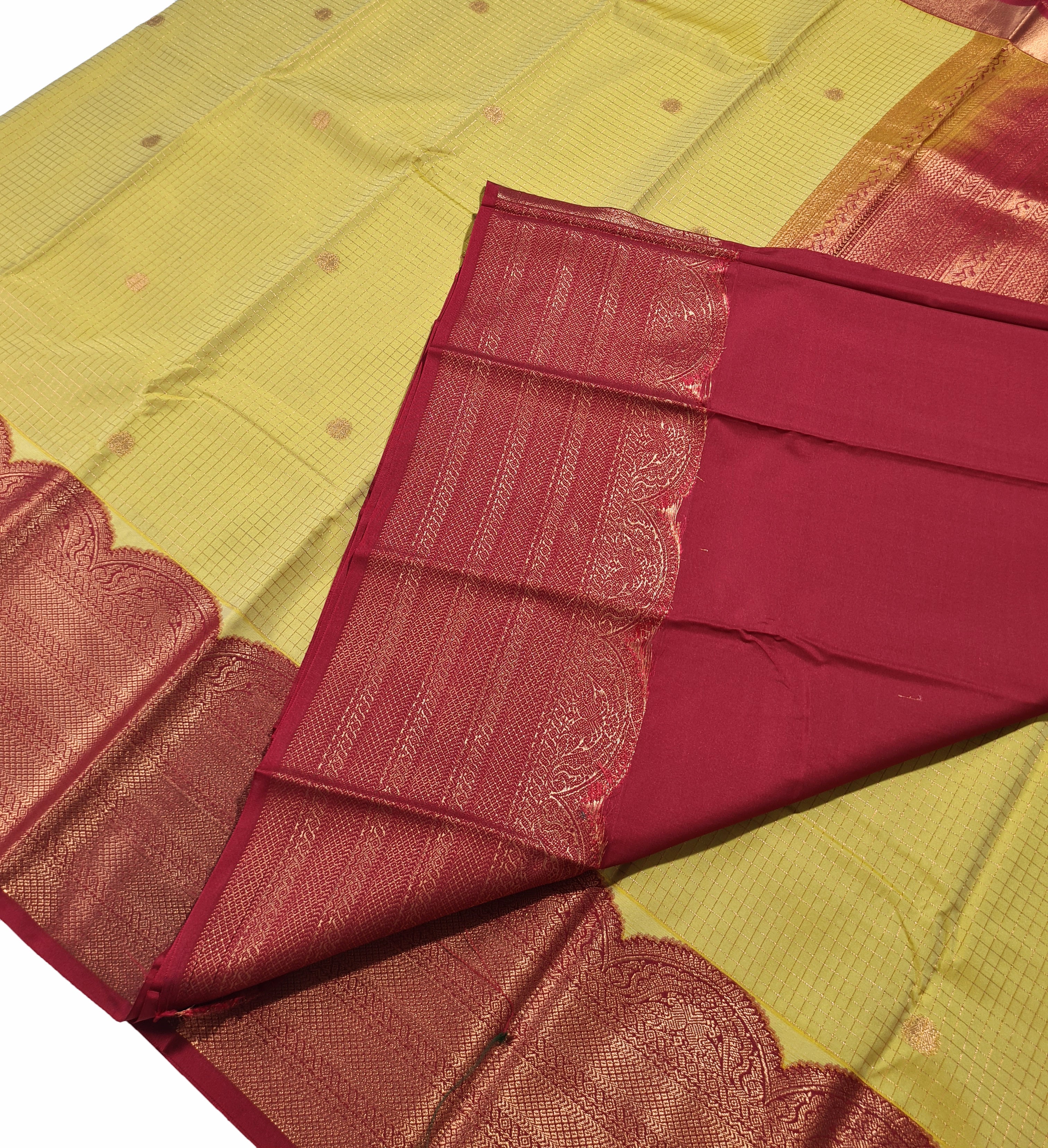 Kanchi Vegan Silk Saree With Contrast Blouse and Rich Jari Pallu