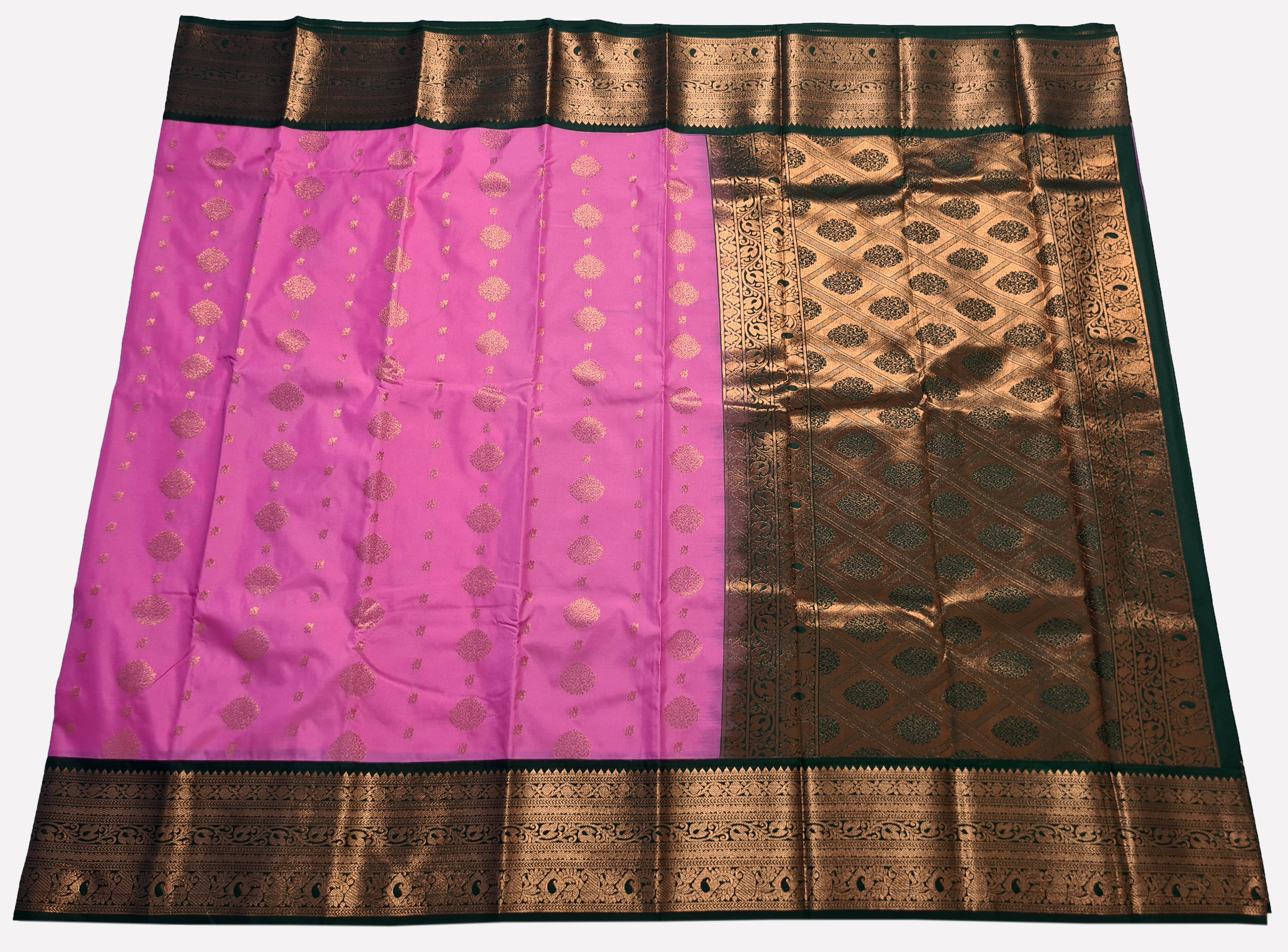 Kanchi Vegan Silk Saree With Contrast Blouse and Rich Jari Pallu