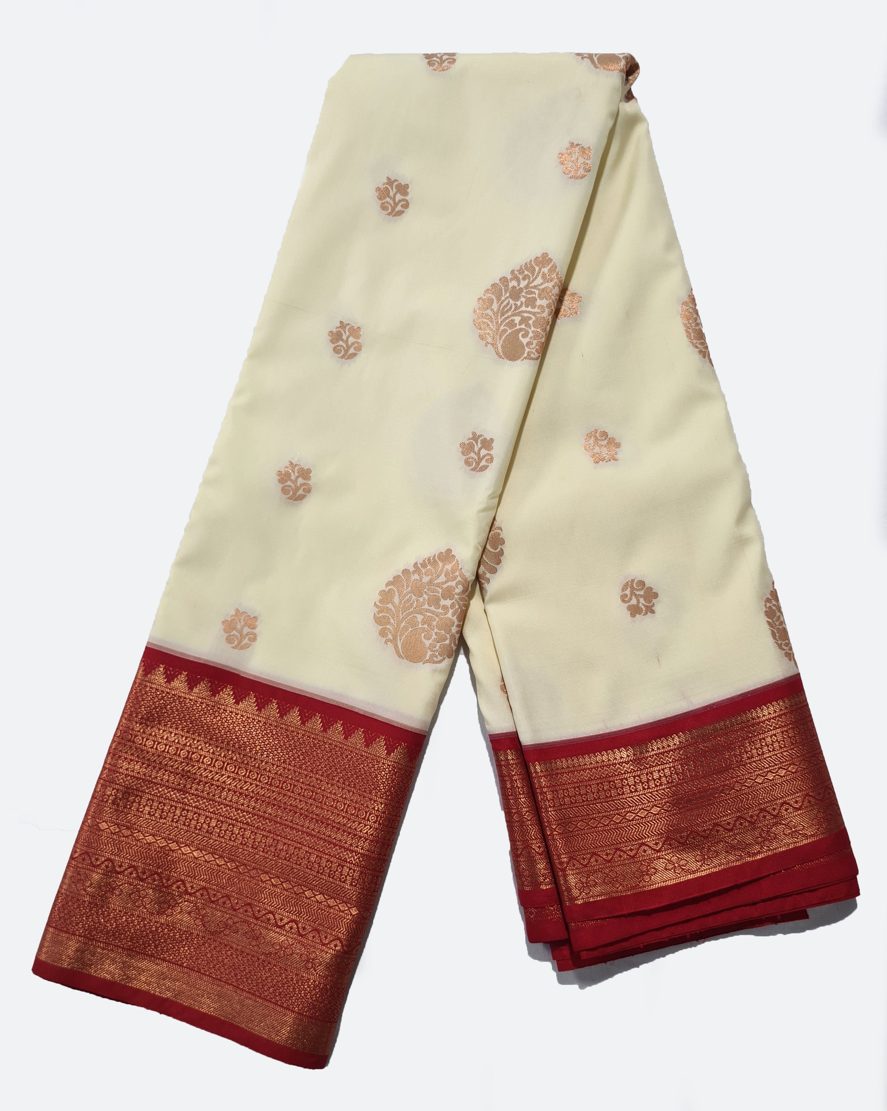 Kanchi Vegan Silk Saree With Contrast Blouse and Rich Jari Pallu
