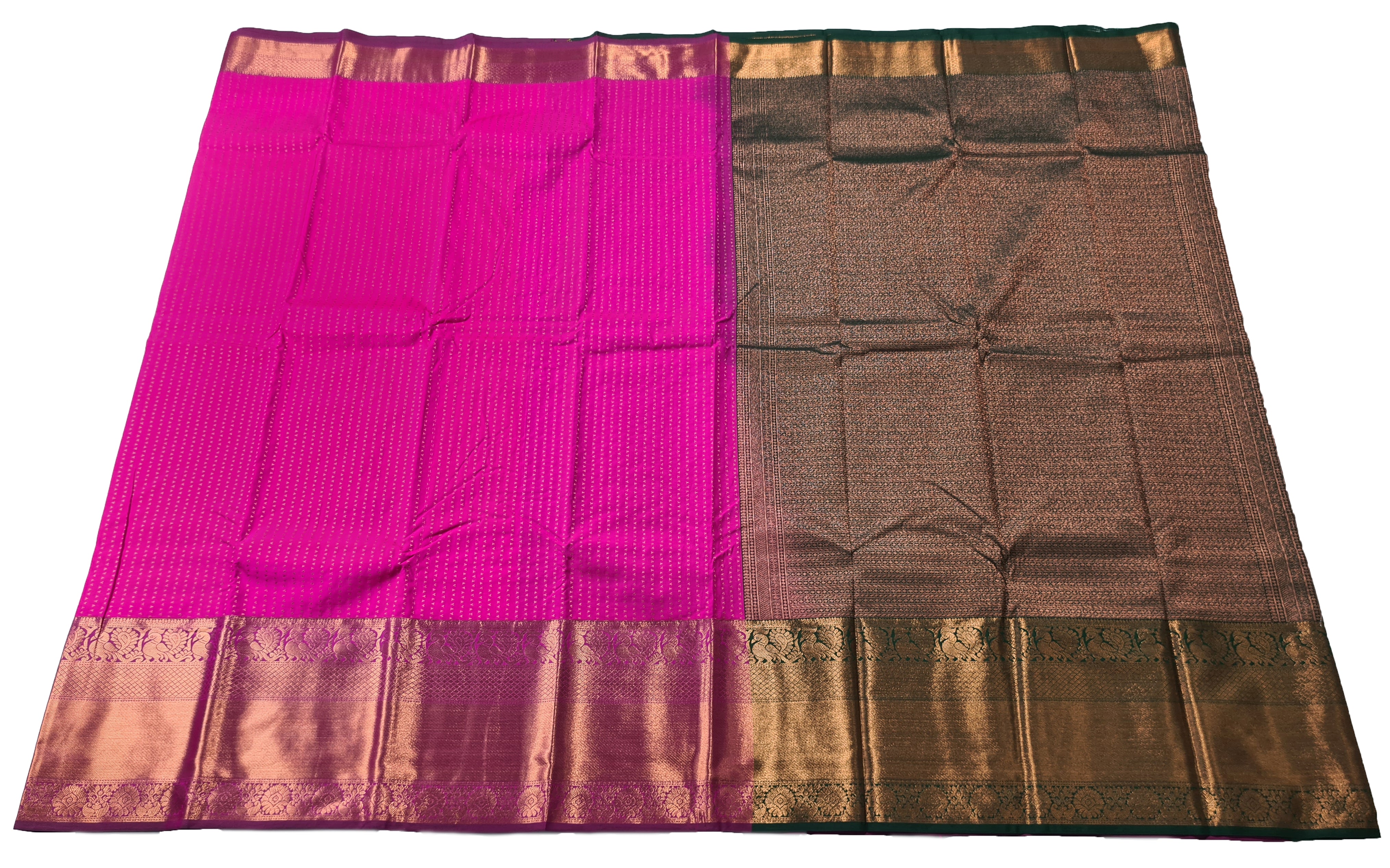 Kanchi Vegan Silk Saree With Contrast Blouse and Rich Jari Pallu