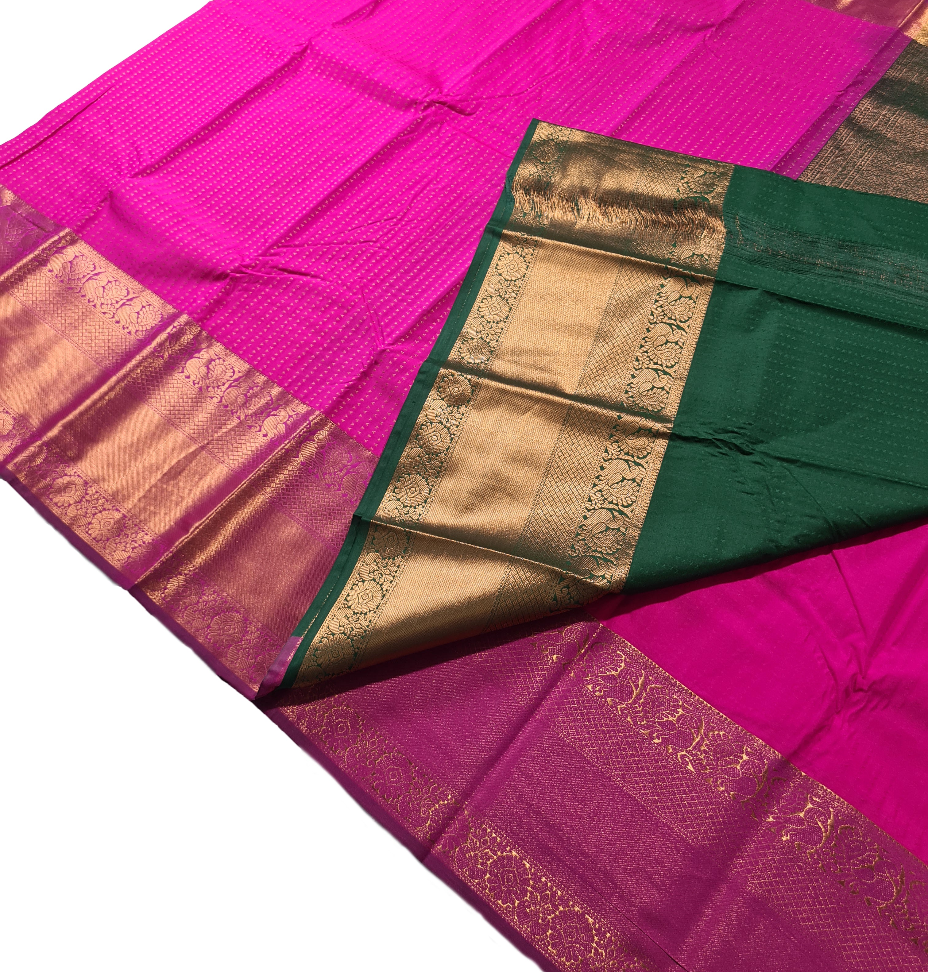 Kanchi Vegan Silk Saree With Contrast Blouse and Rich Jari Pallu
