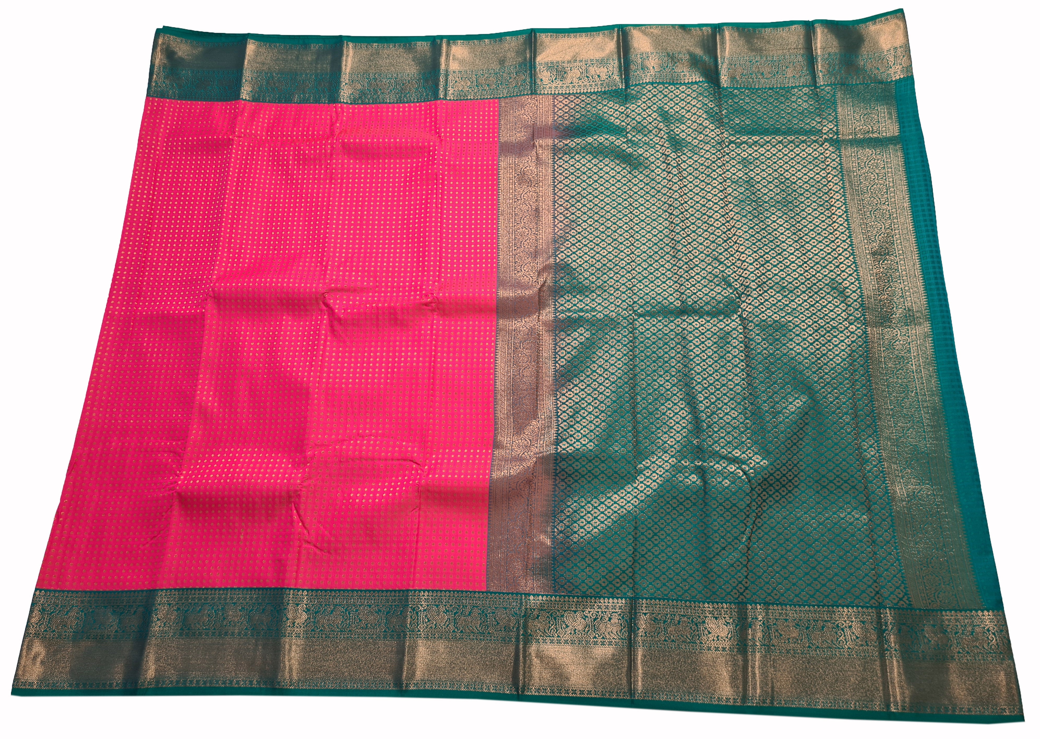 Kanchi Vegan Silk Saree With Contrast Blouse and Rich Jari Pallu
