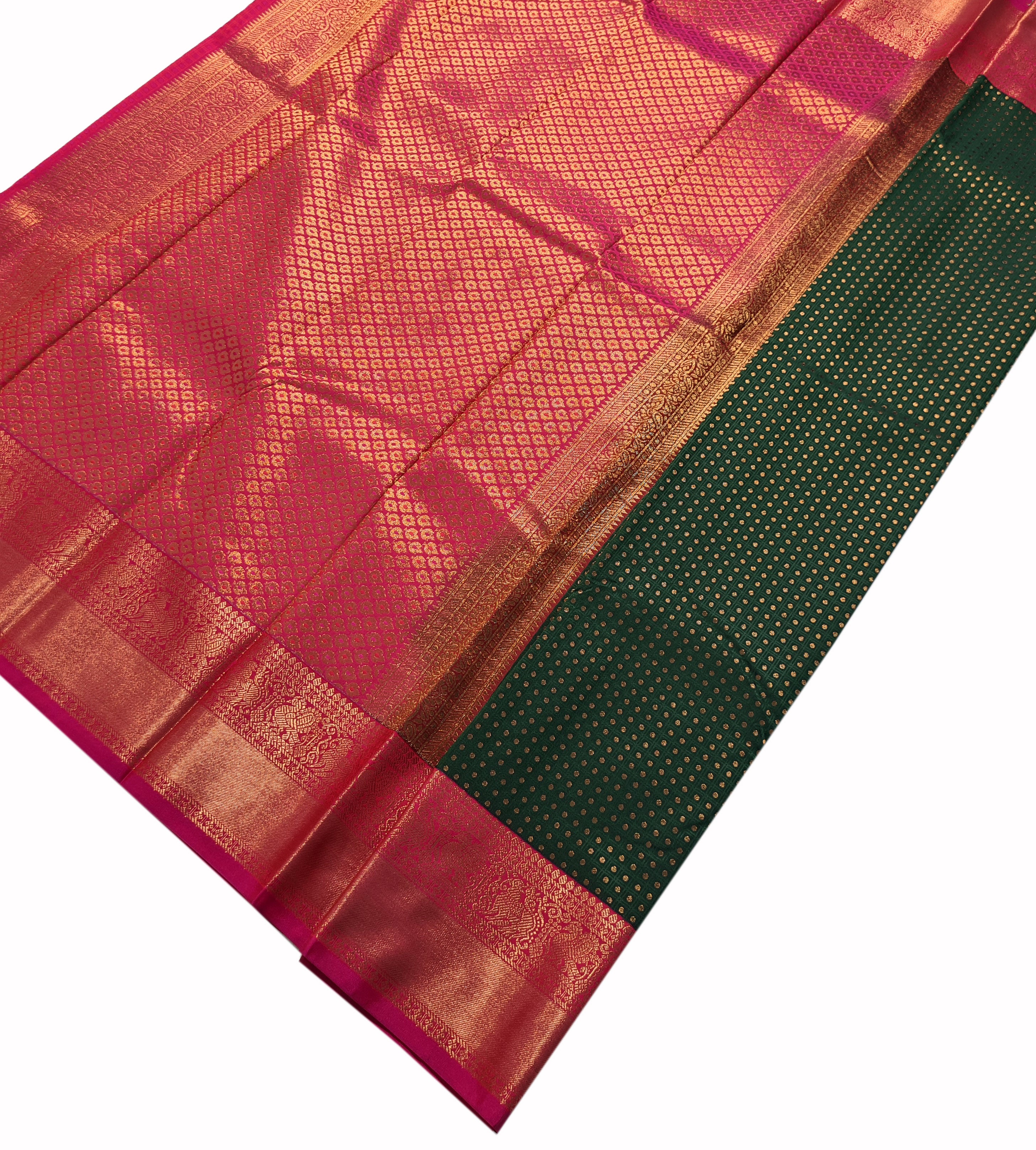 Kanchi Vegan Silk Saree With Contrast Blouse and Rich Jari Pallu