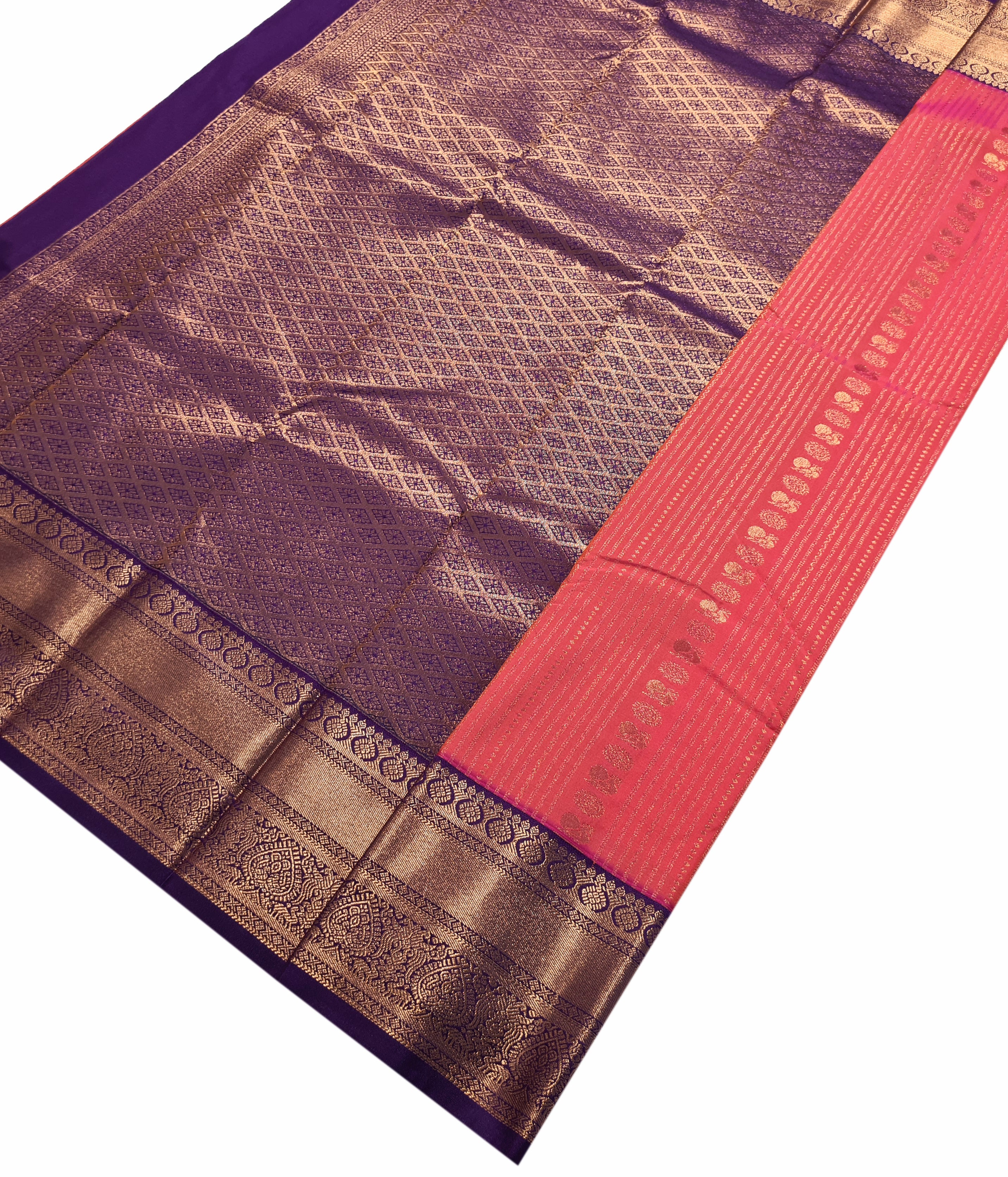 Kanchi Vegan Silk Saree With Contrast Blouse and Rich Jari Pallu