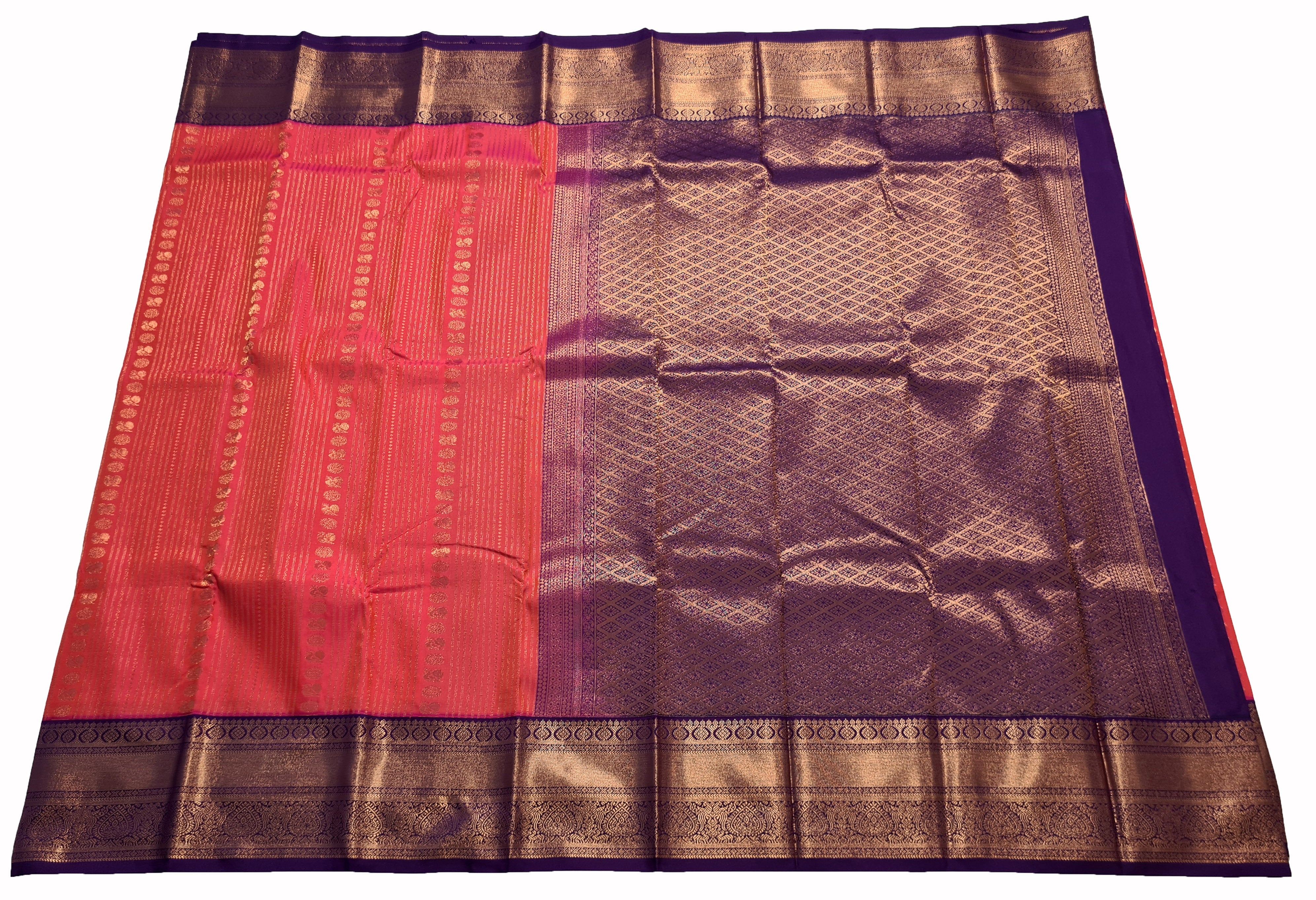 Kanchi Vegan Silk Saree With Contrast Blouse and Rich Jari Pallu
