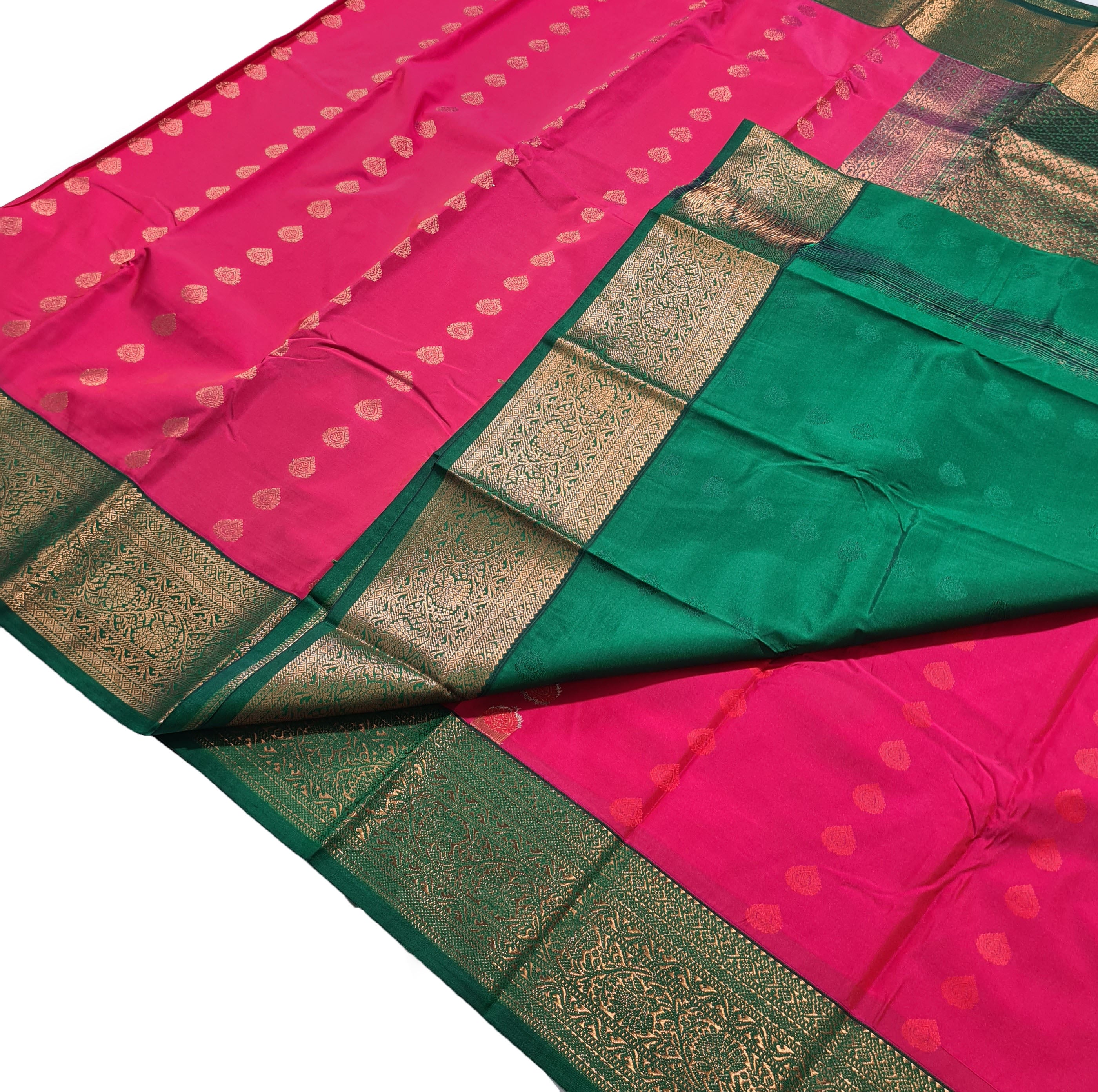 Kanchi Vegan Silk Saree With Contrast Blouse and Rich Jari Pallu