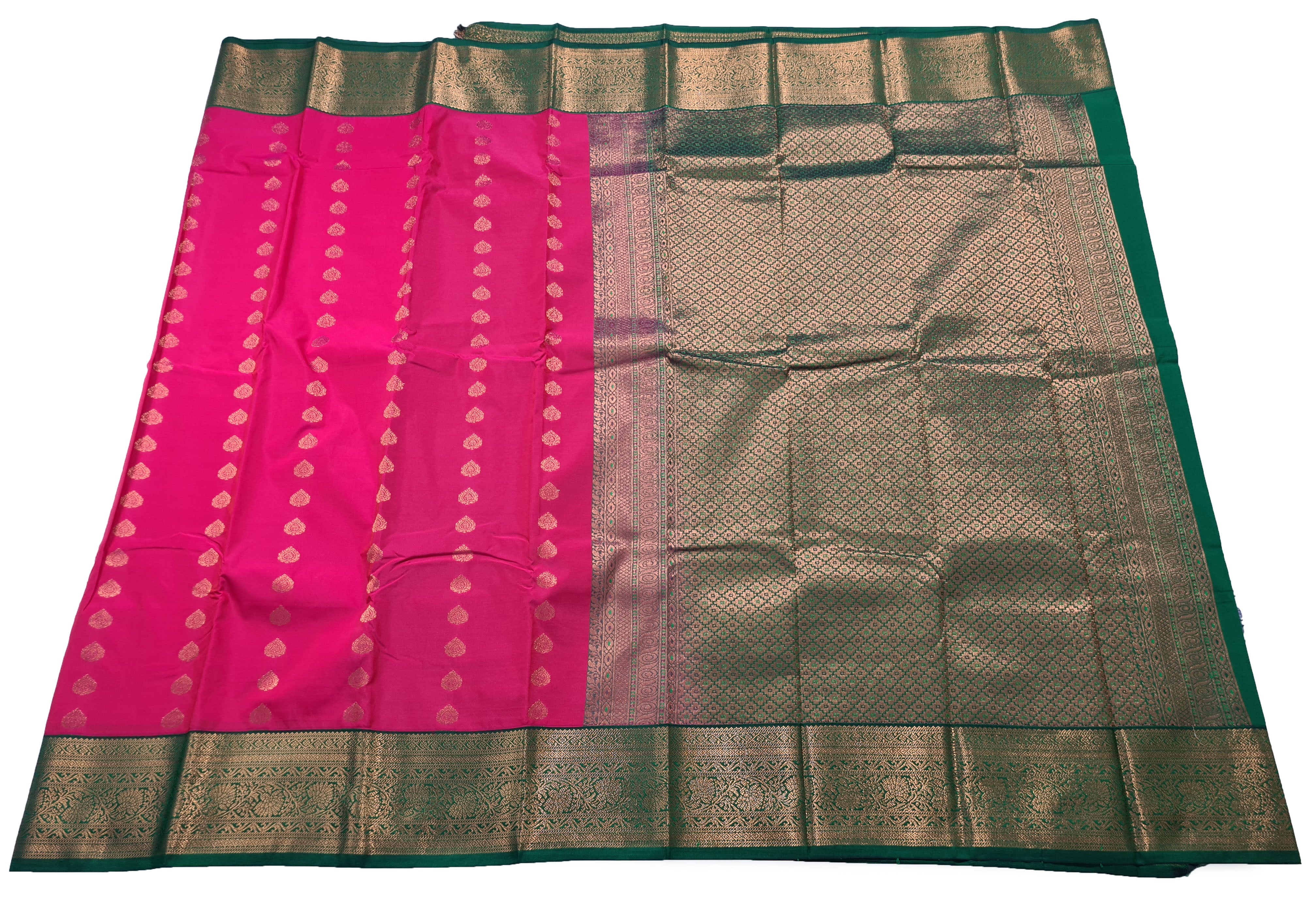 Kanchi Vegan Silk Saree With Contrast Blouse and Rich Jari Pallu