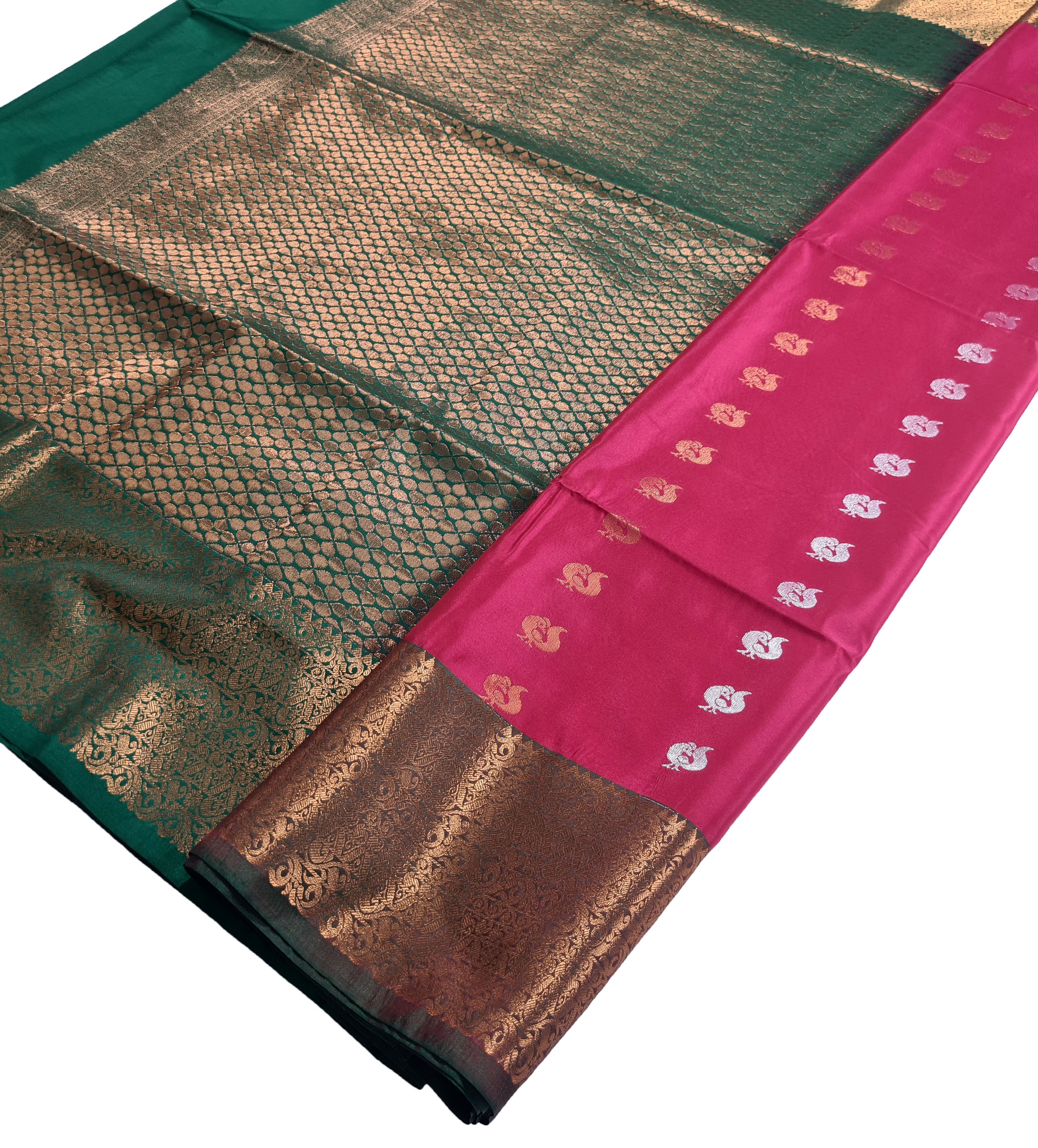 Kanchi Vegan Silk Saree With Contrast Blouse and Rich Jari Pallu