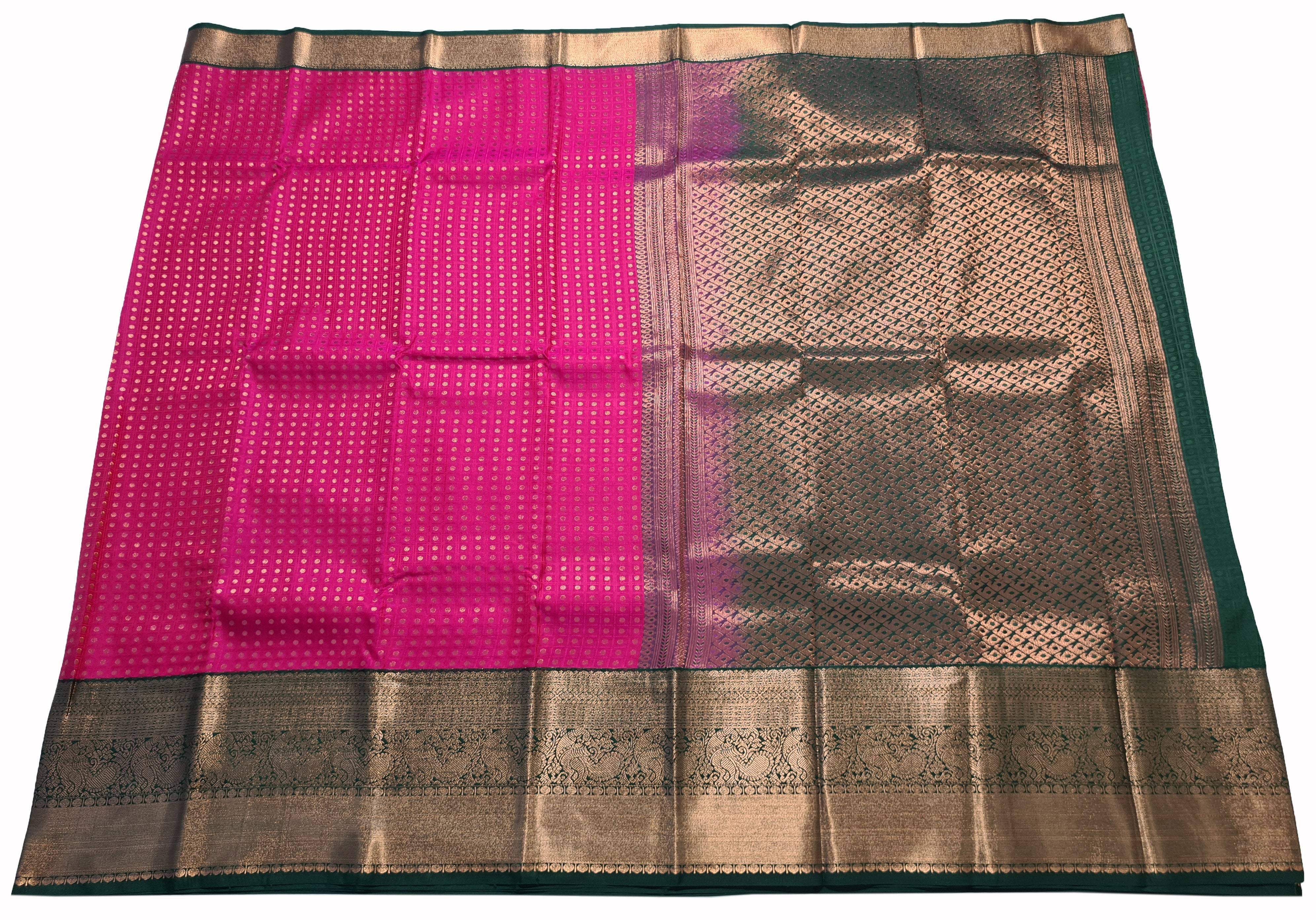 Kanchi Vegan Silk Saree With Contrast Blouse and Rich Jari Pallu